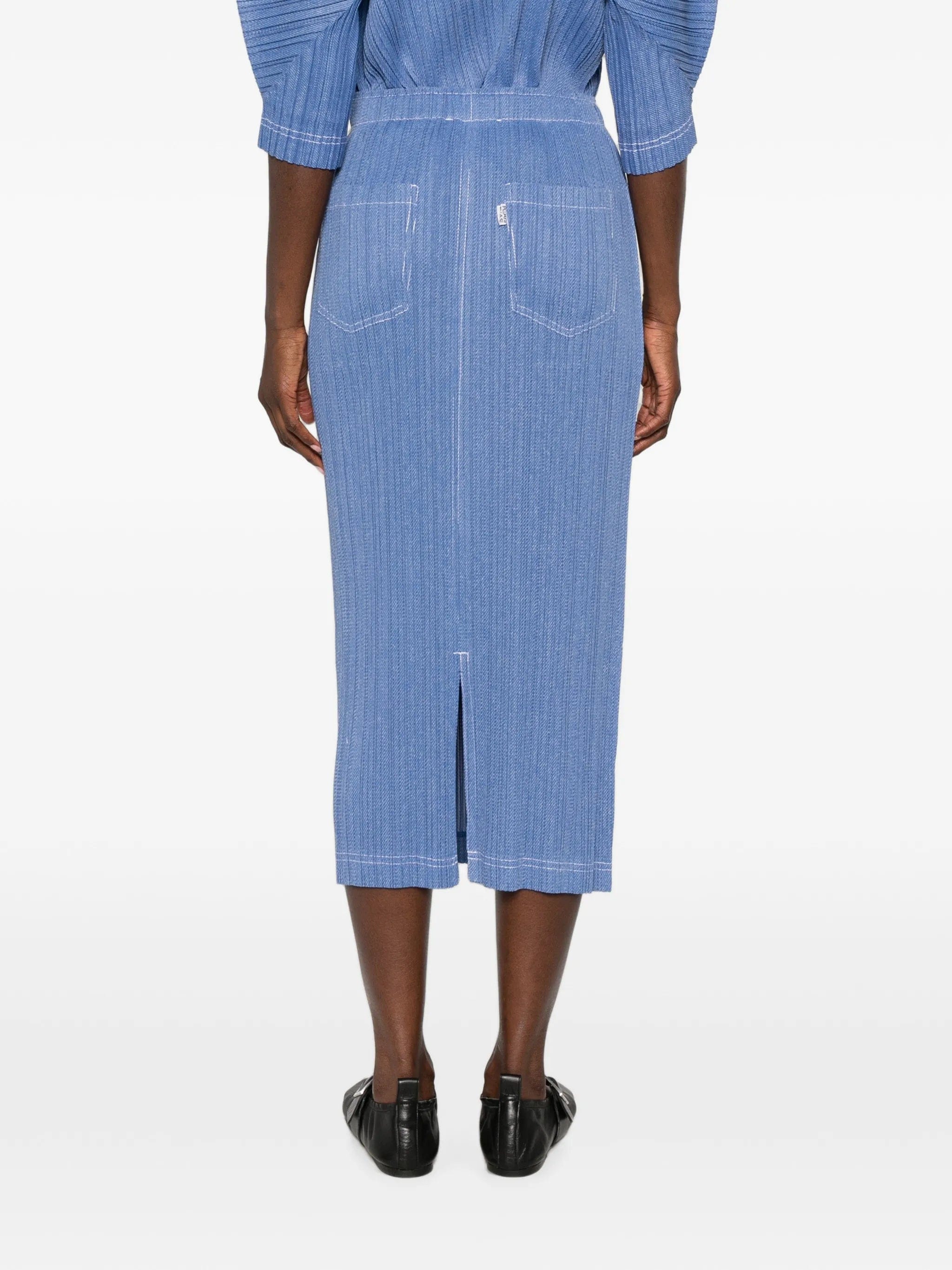 Pleats Please Issey Miyake pleated denim midi skirt