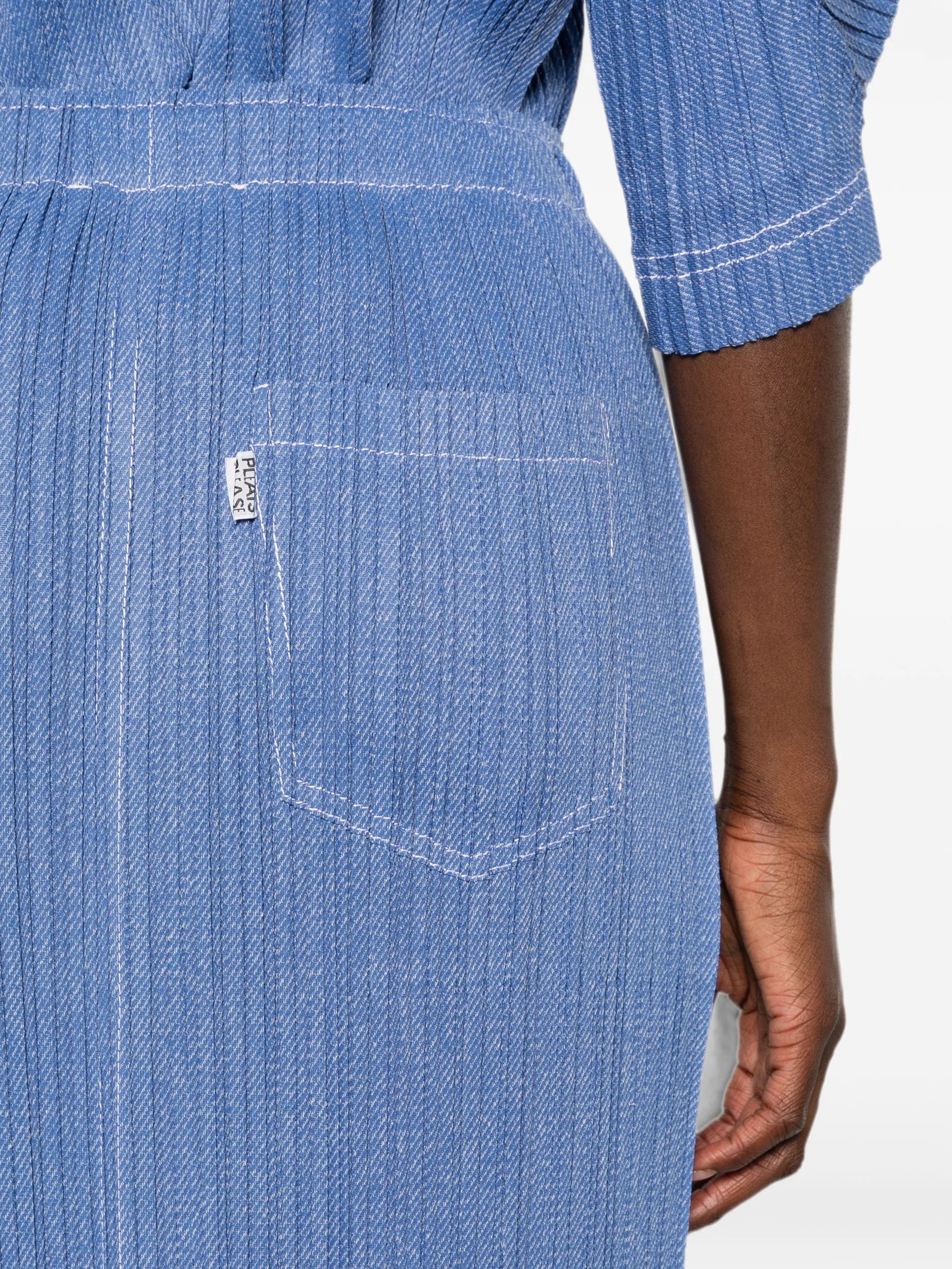 Pleats Please Issey Miyake pleated denim midi skirt