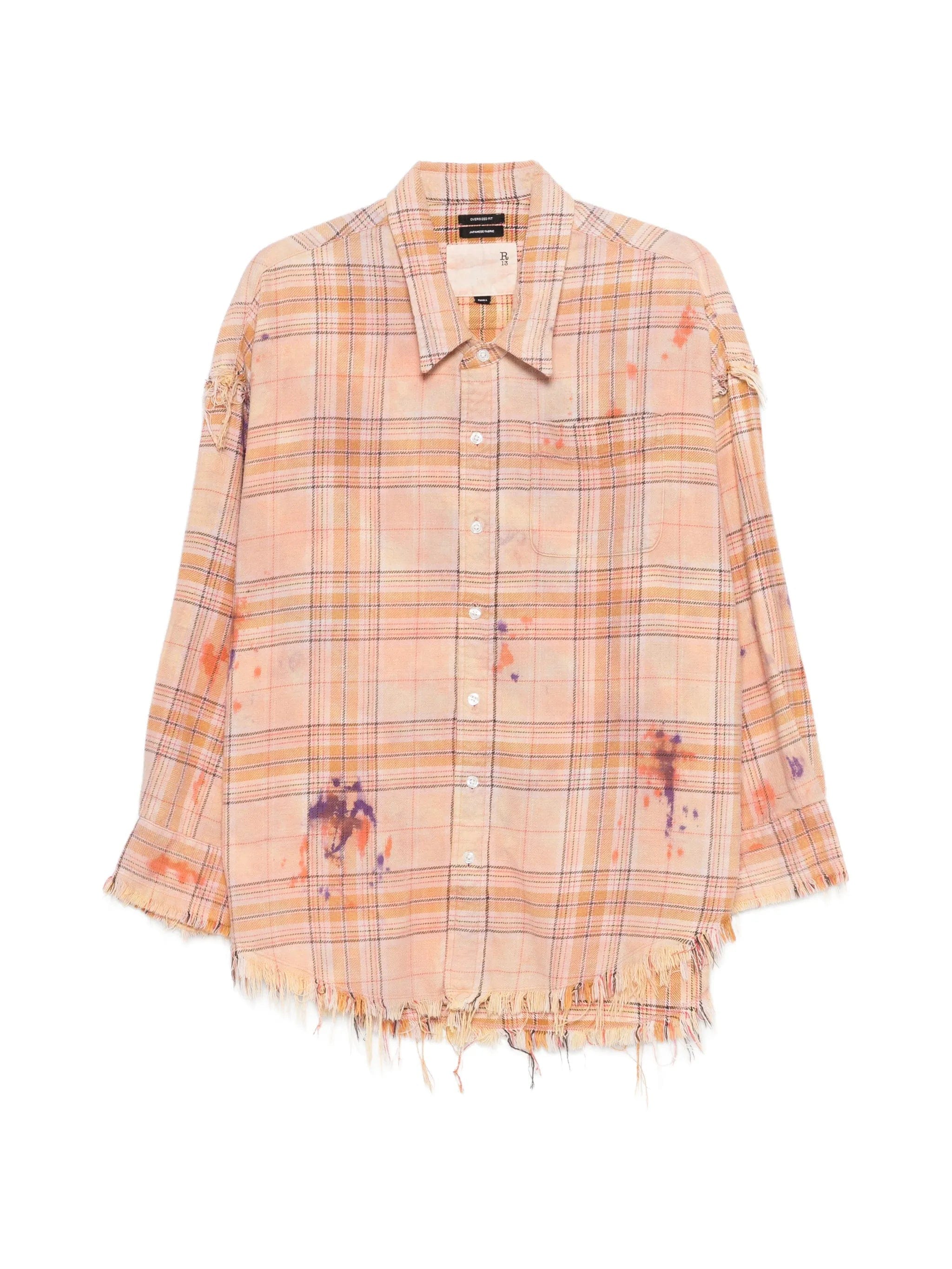 R13 long - sleeve plaid - pattern shirt