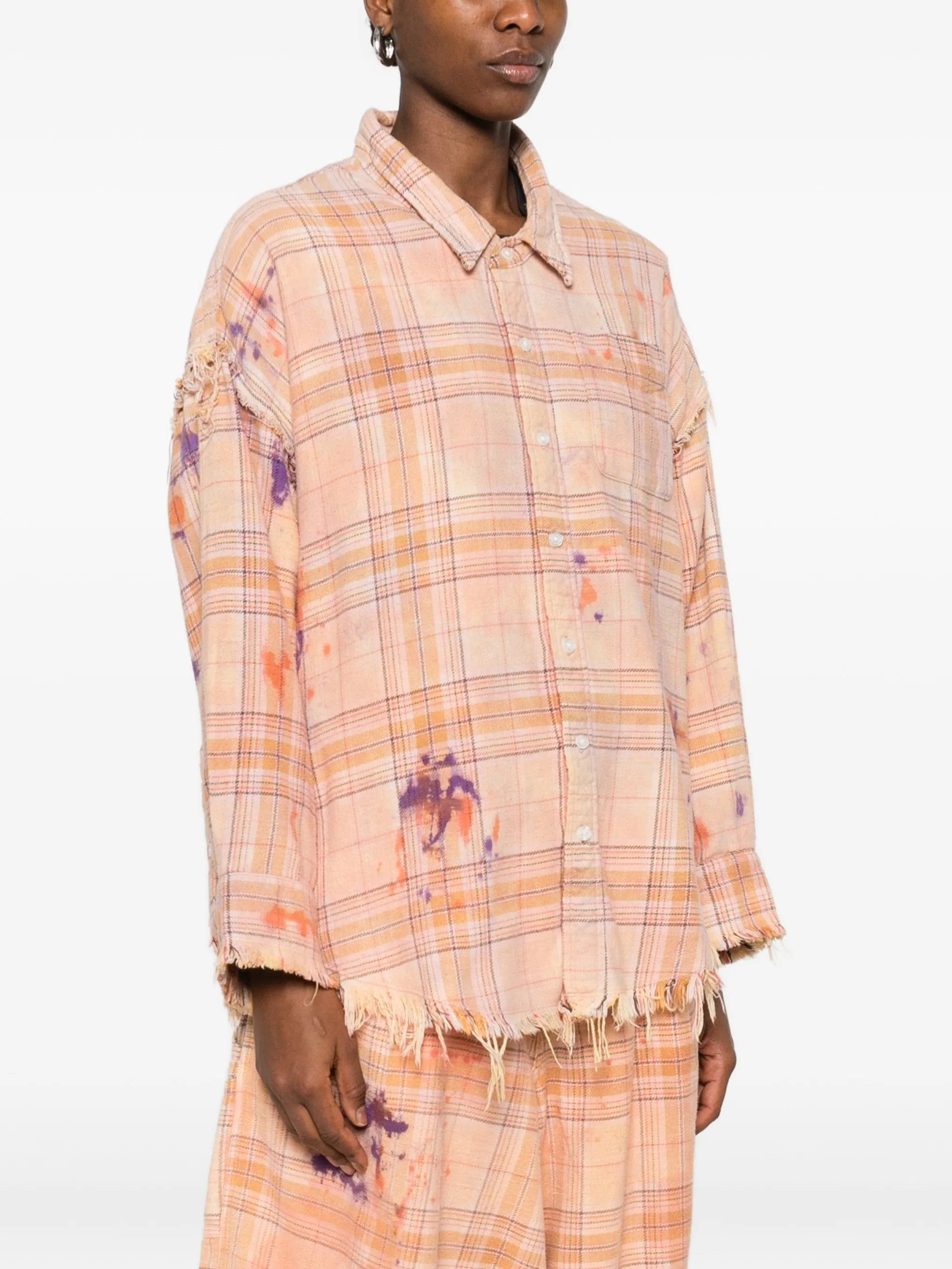 R13 long - sleeve plaid - pattern shirt
