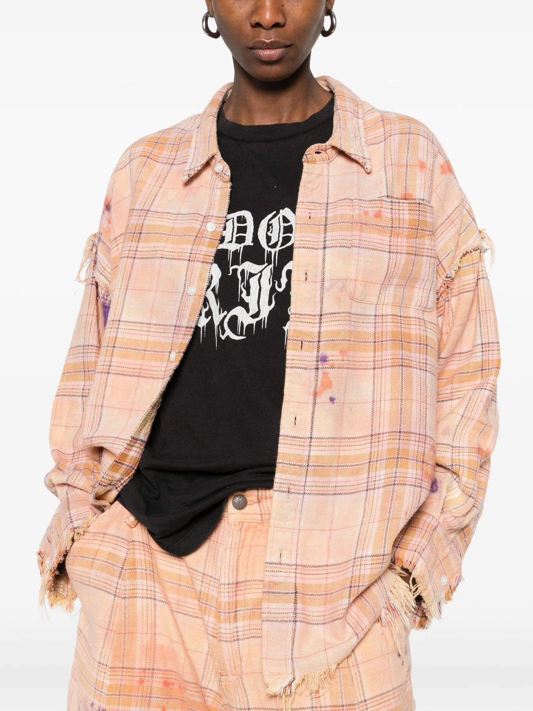 R13 long - sleeve plaid - pattern shirt