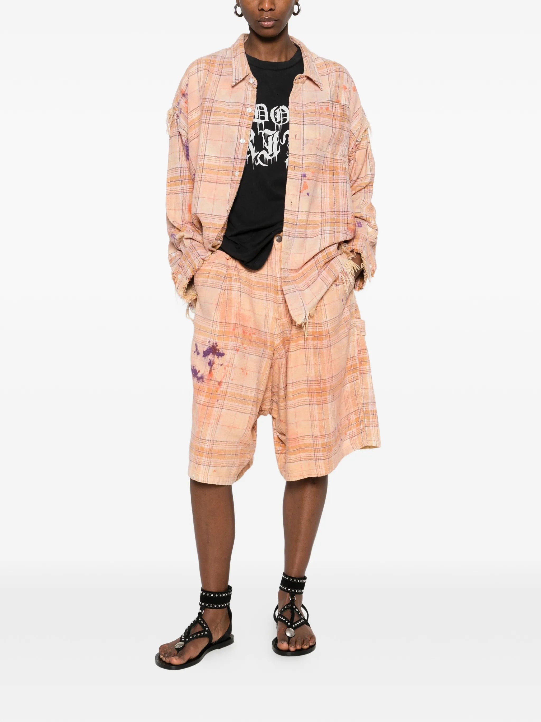 R13 Jesse plaid carpenter shorts