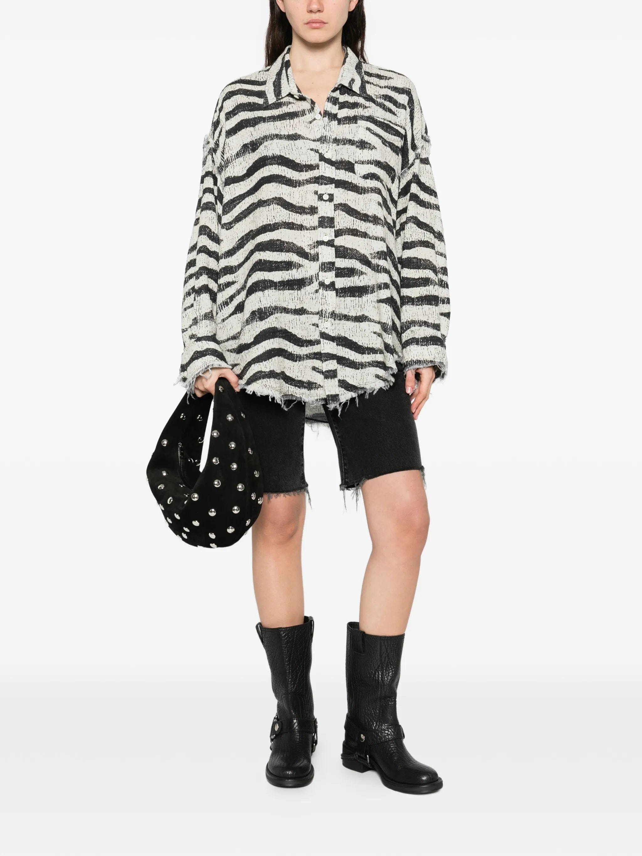 R13 zebra frayed shirt