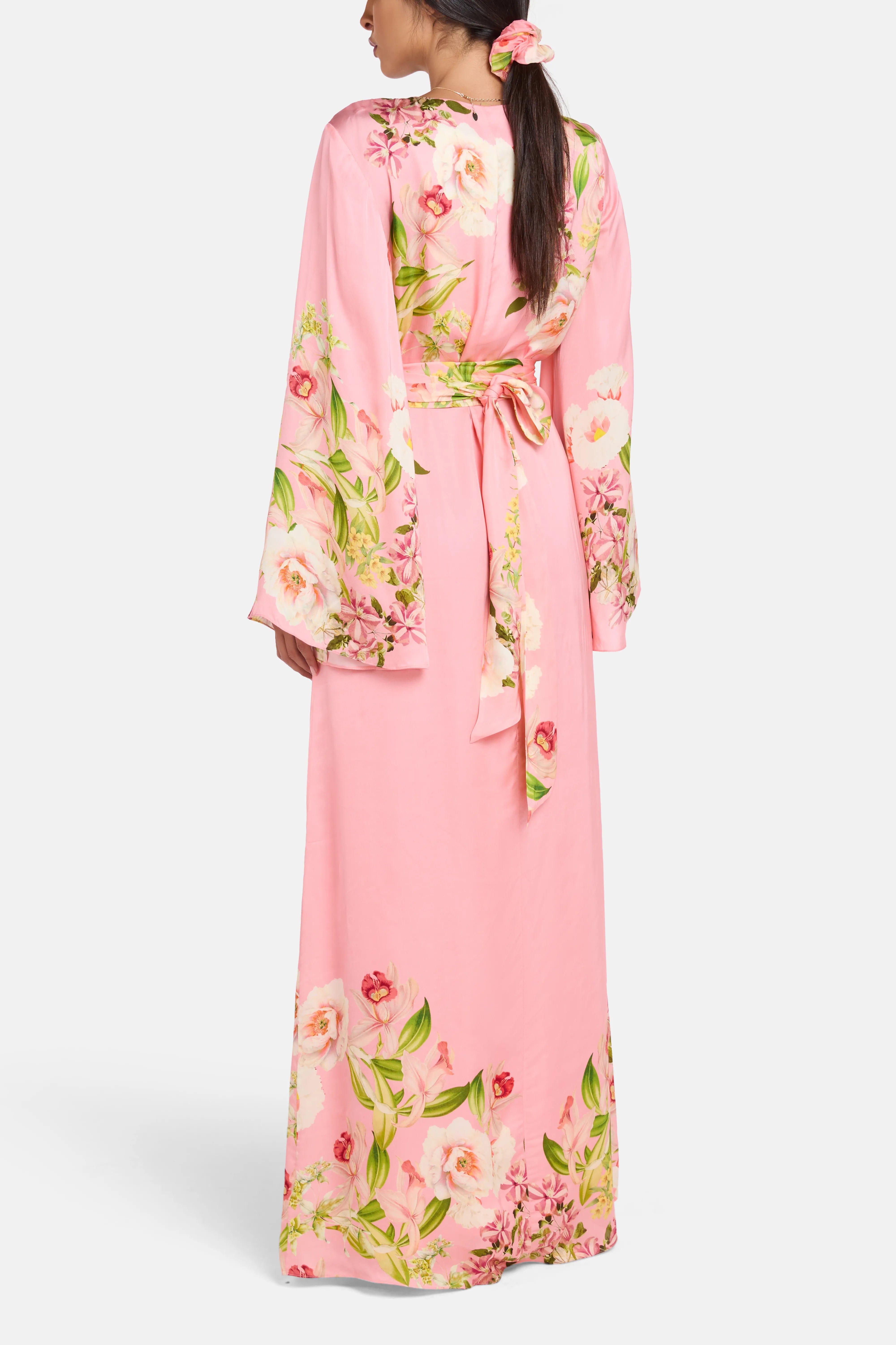 Hemant & Nandita Floral Belted Maxi Kaftan in Pink
