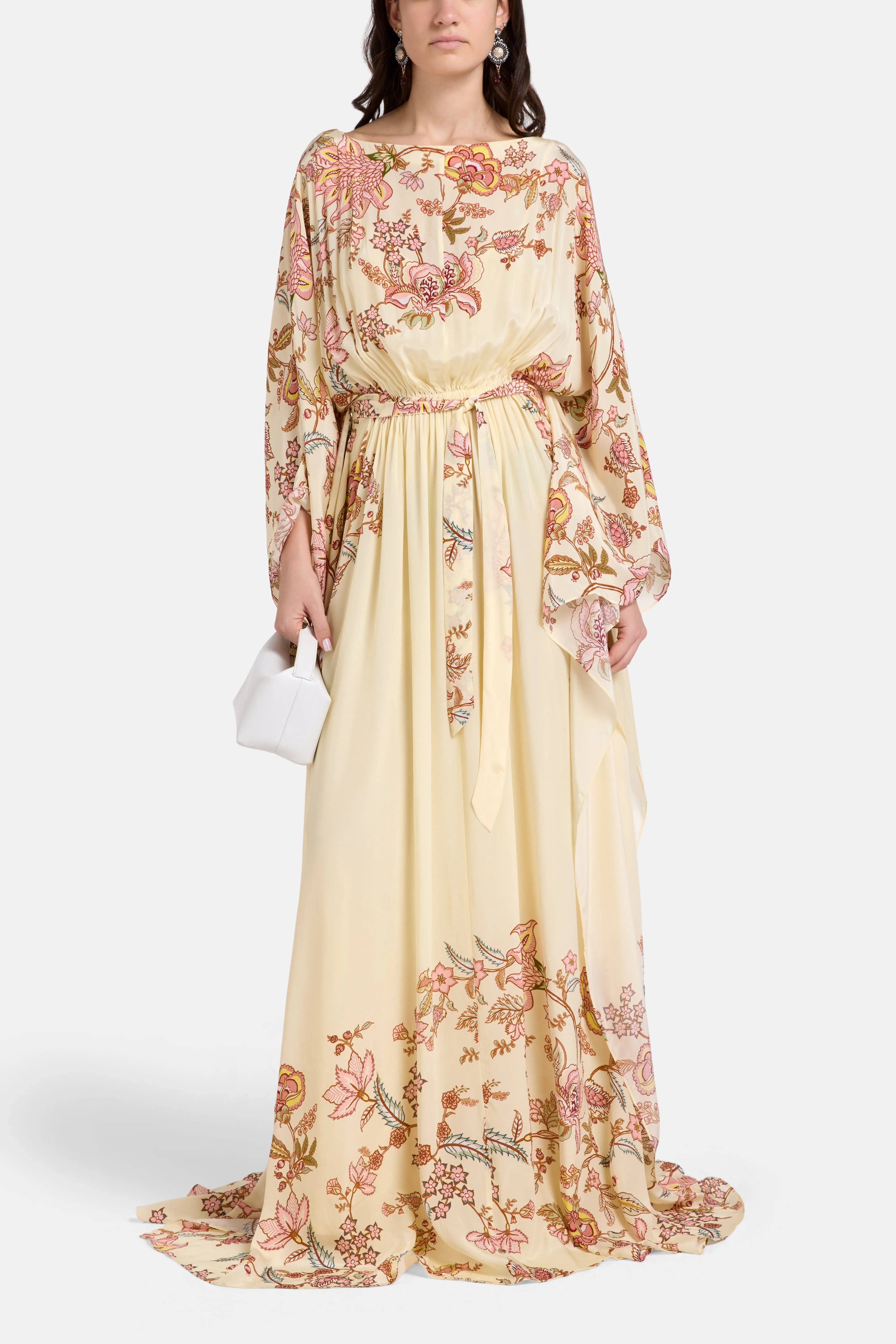 Hemant & Nandita Riah Boat Neck Floral Kaftan in Cream