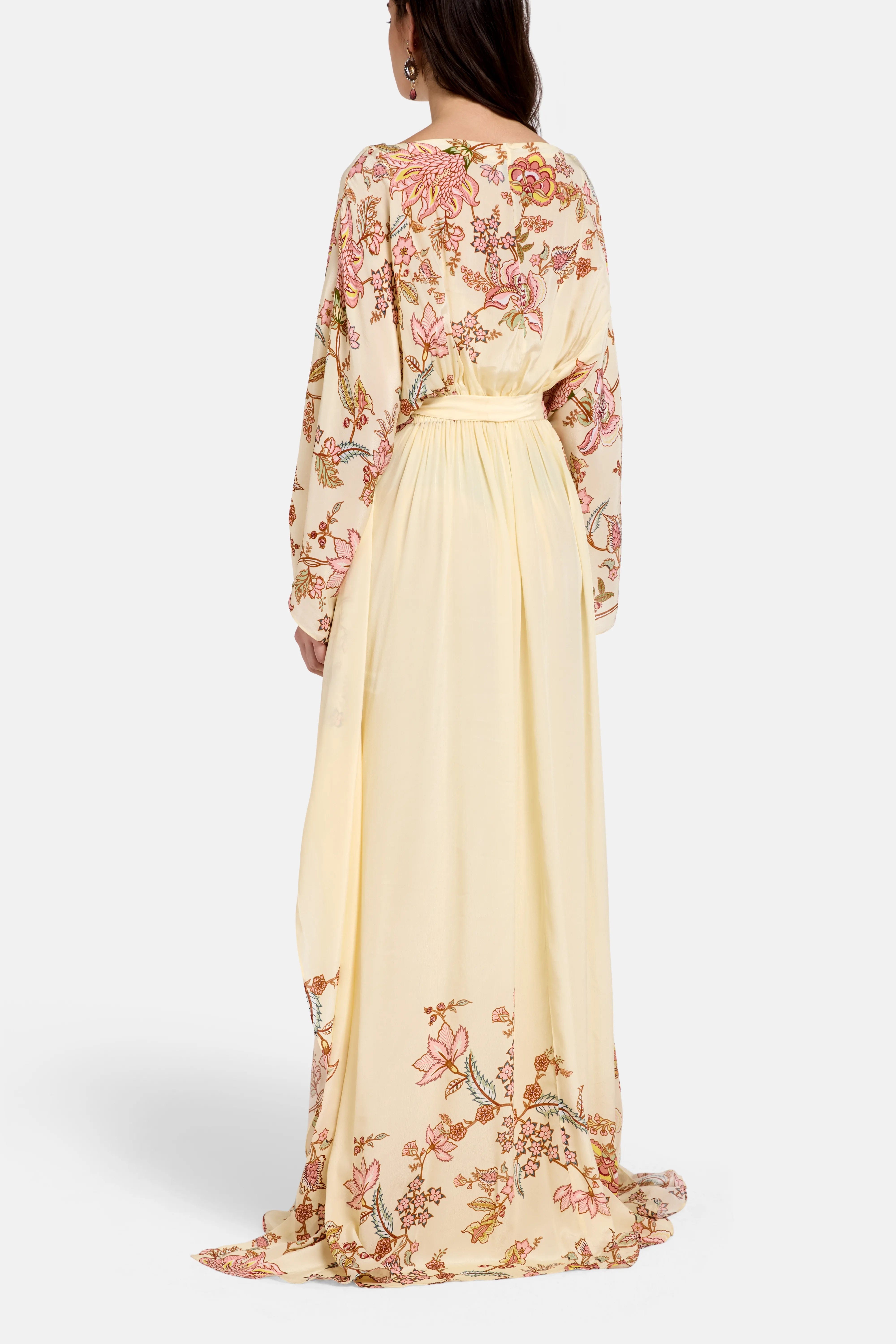 Hemant & Nandita Riah Boat Neck Floral Kaftan in Cream