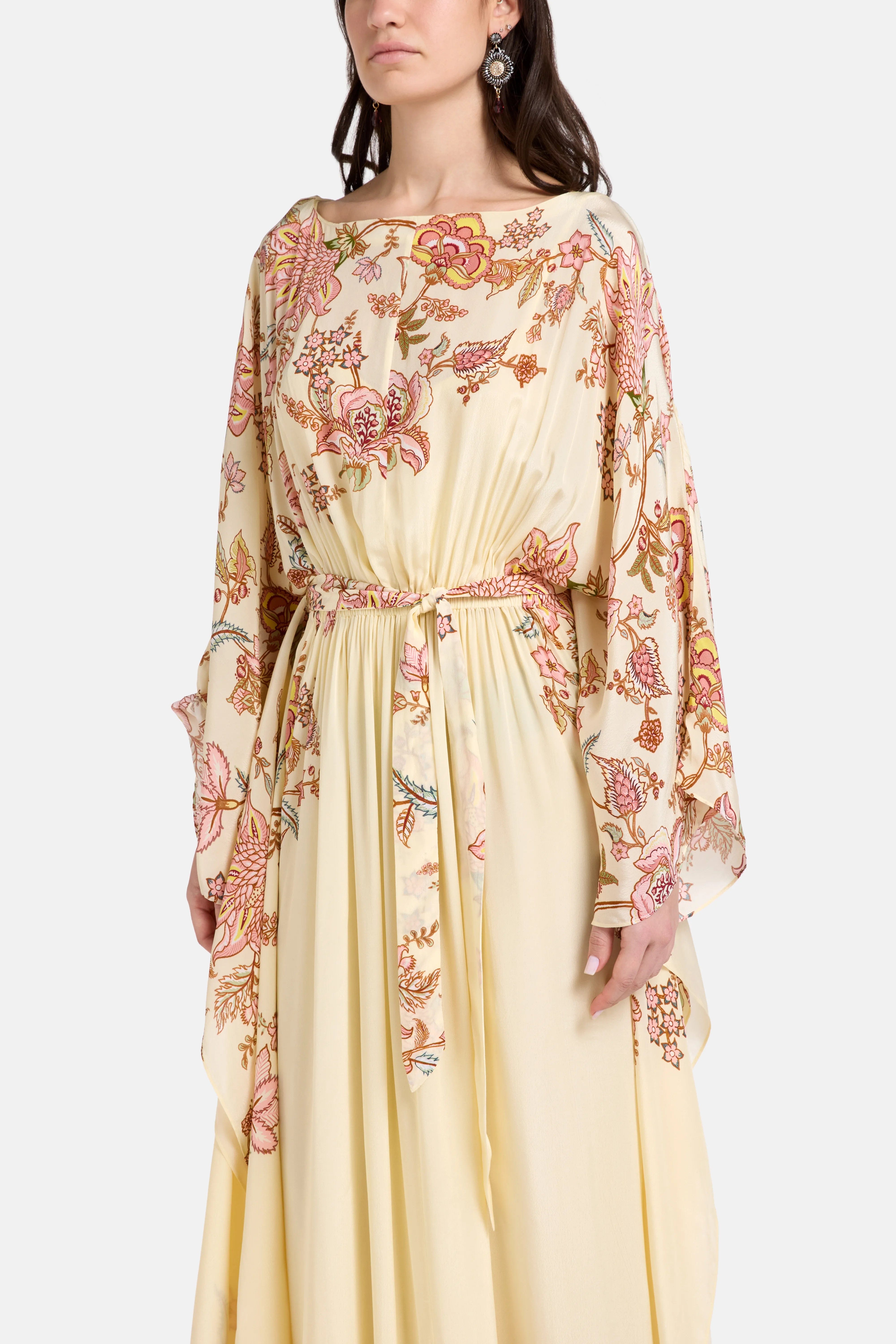 Hemant & Nandita Riah Boat Neck Floral Kaftan in Cream