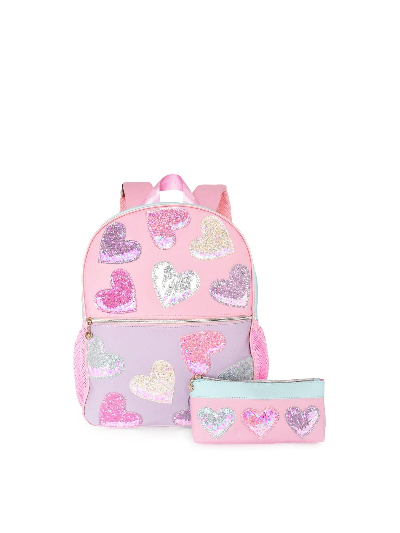OMG Accessories Kids' Heart Glitters Large Backpack and Pencil Case Multi