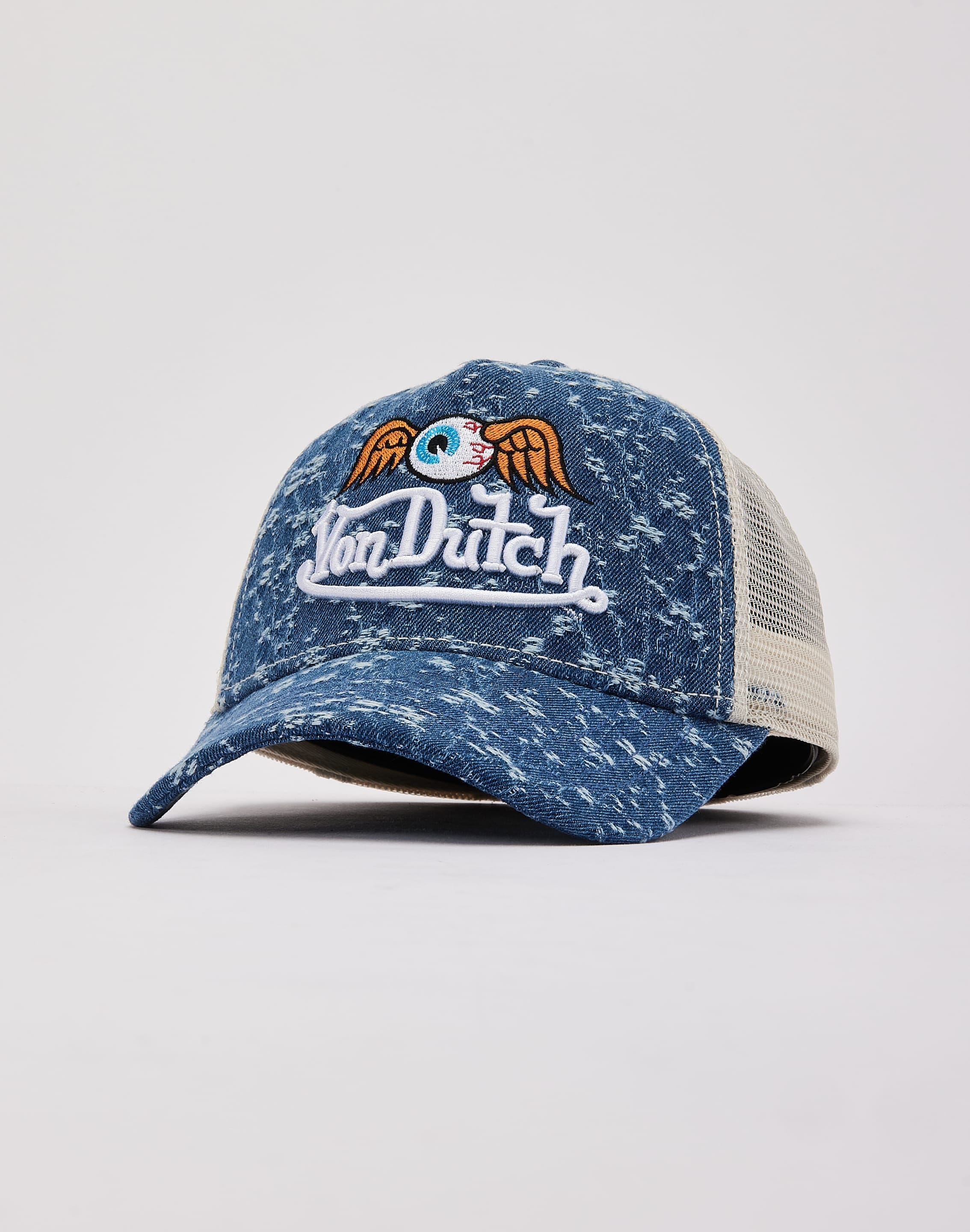 Von Dutch Miller Distressed Denim Trucker Hat