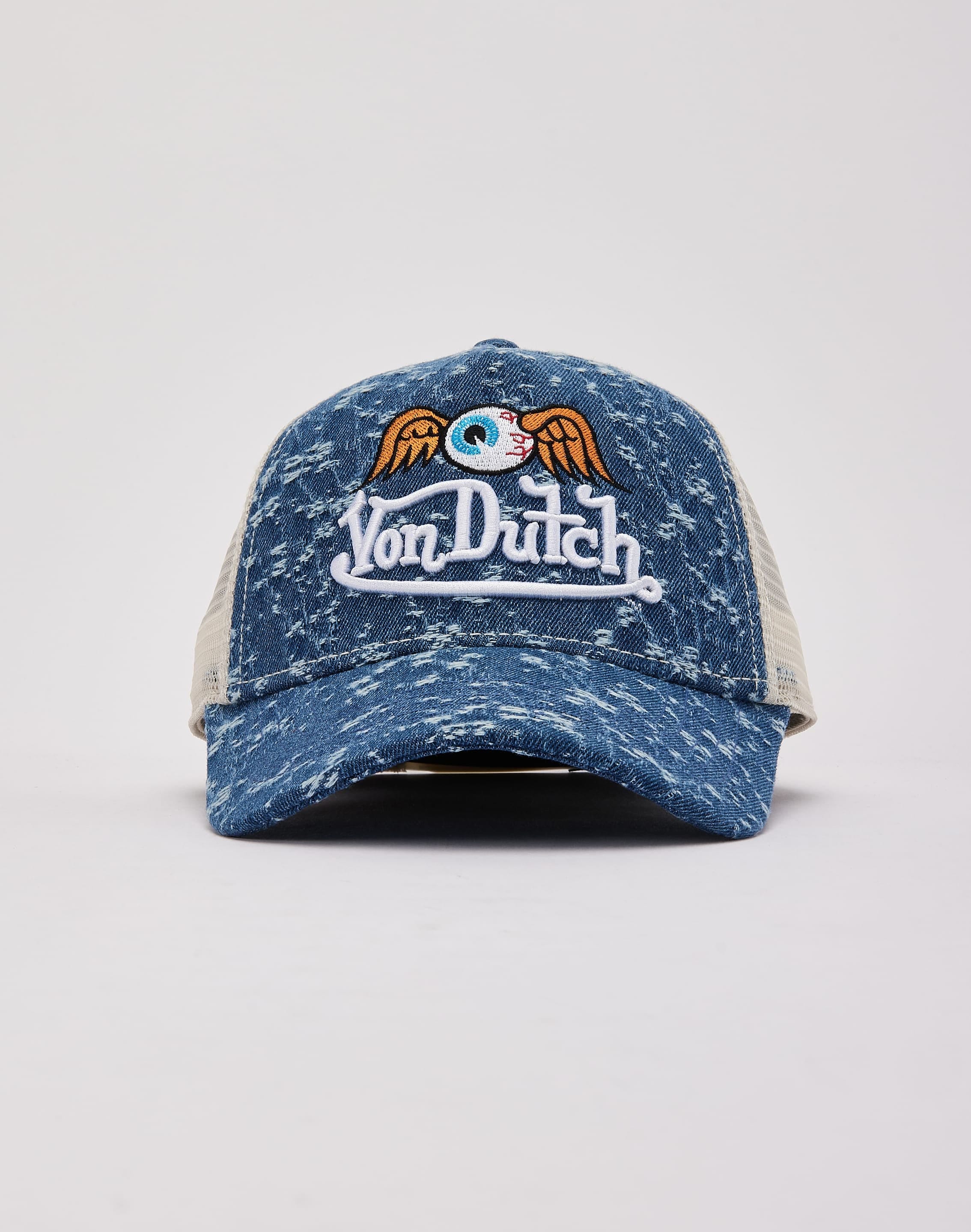 Von Dutch Miller Distressed Denim Trucker Hat