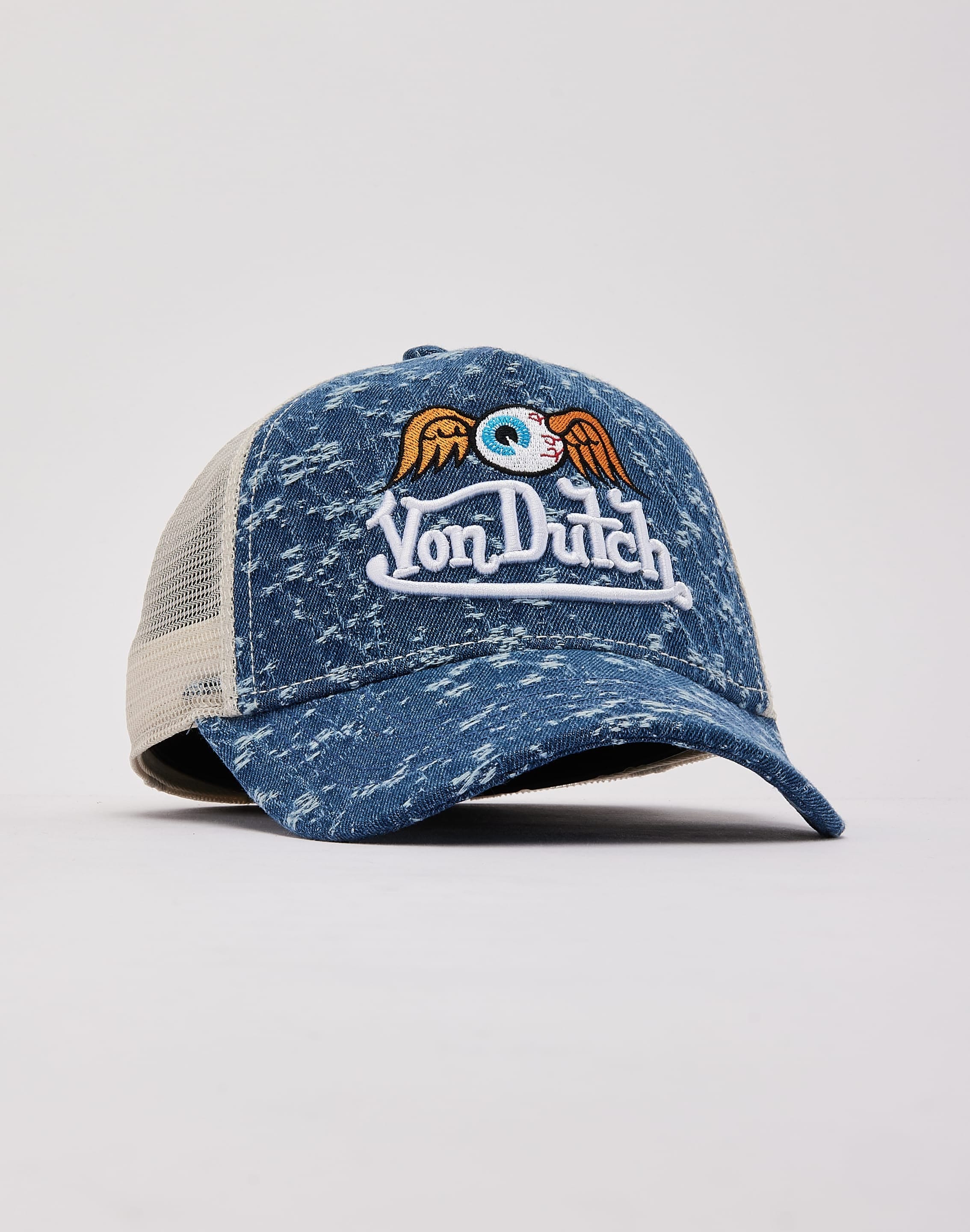 Von Dutch Miller Distressed Denim Trucker Hat