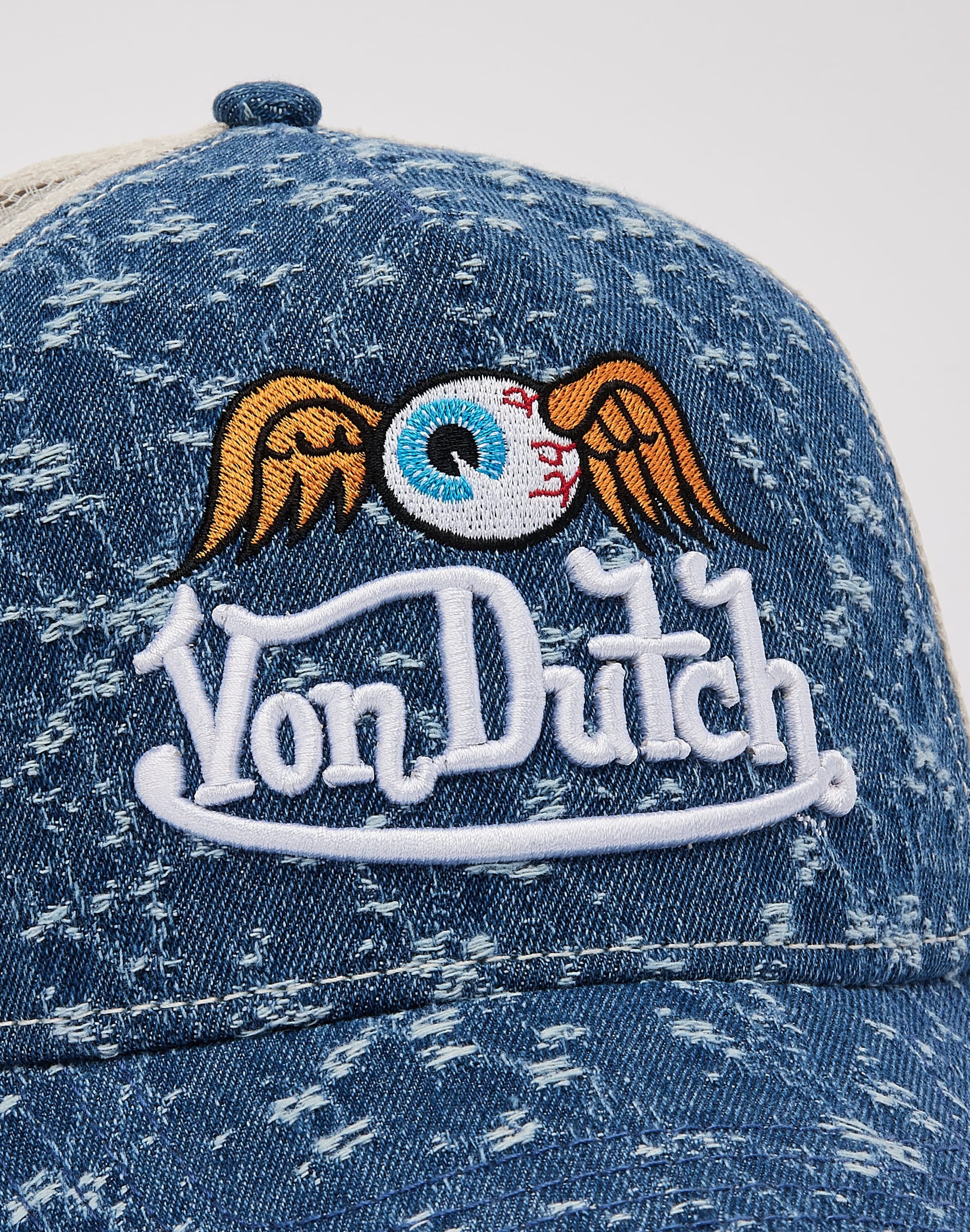 Von Dutch Miller Distressed Denim Trucker Hat