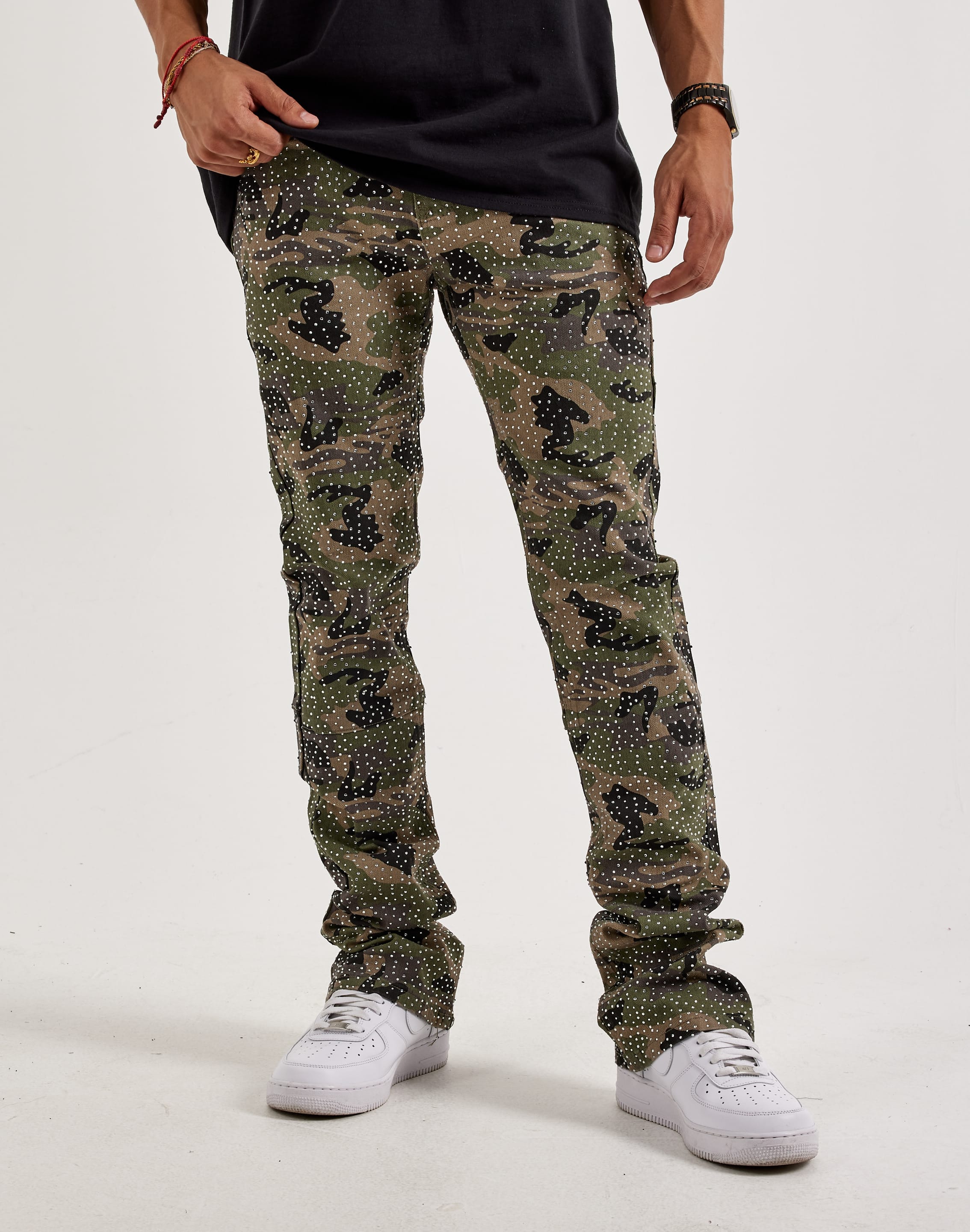 Waimea Stacked Flared Camo Rhinestone Denim Jeans