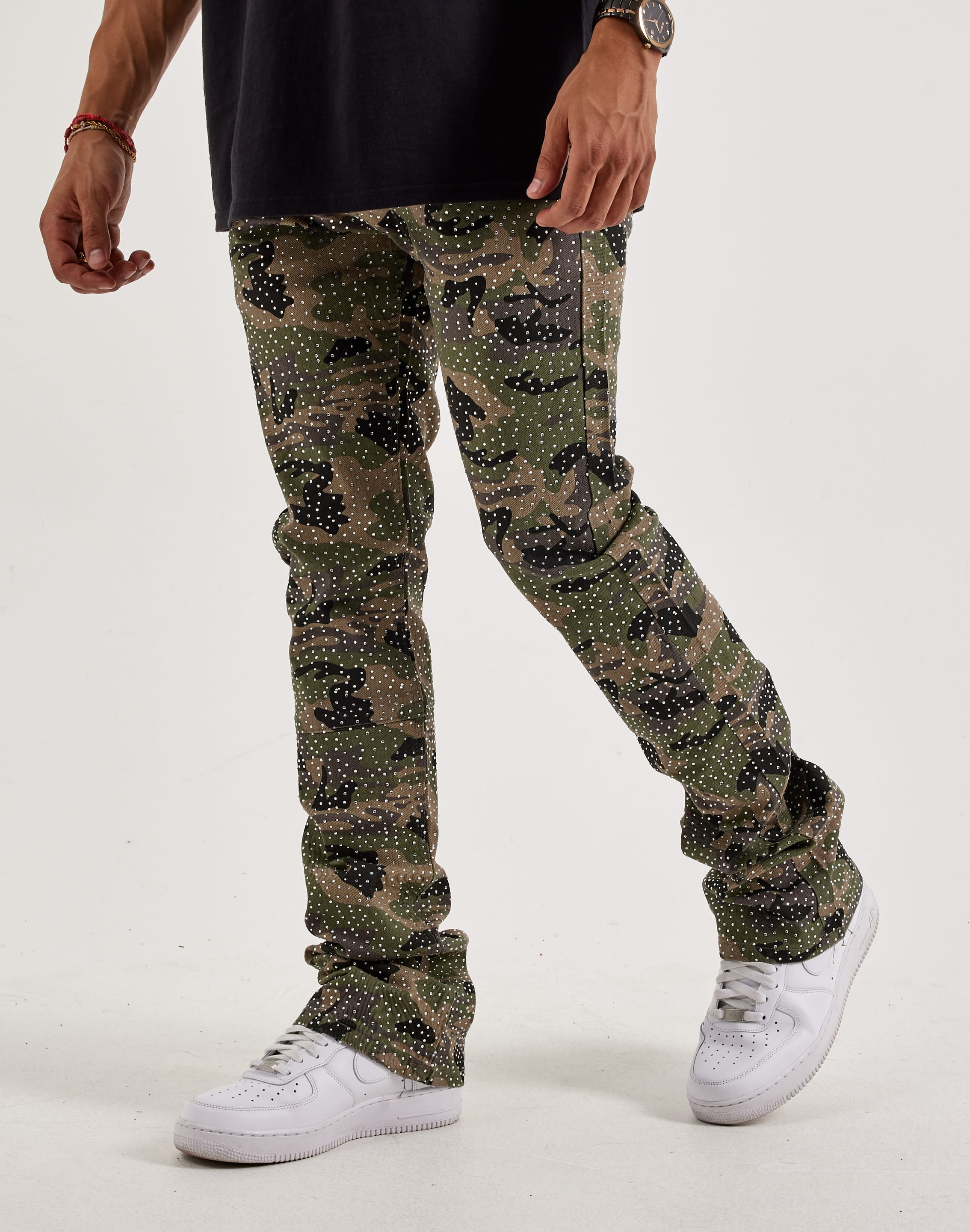 Waimea Stacked Flared Camo Rhinestone Denim Jeans