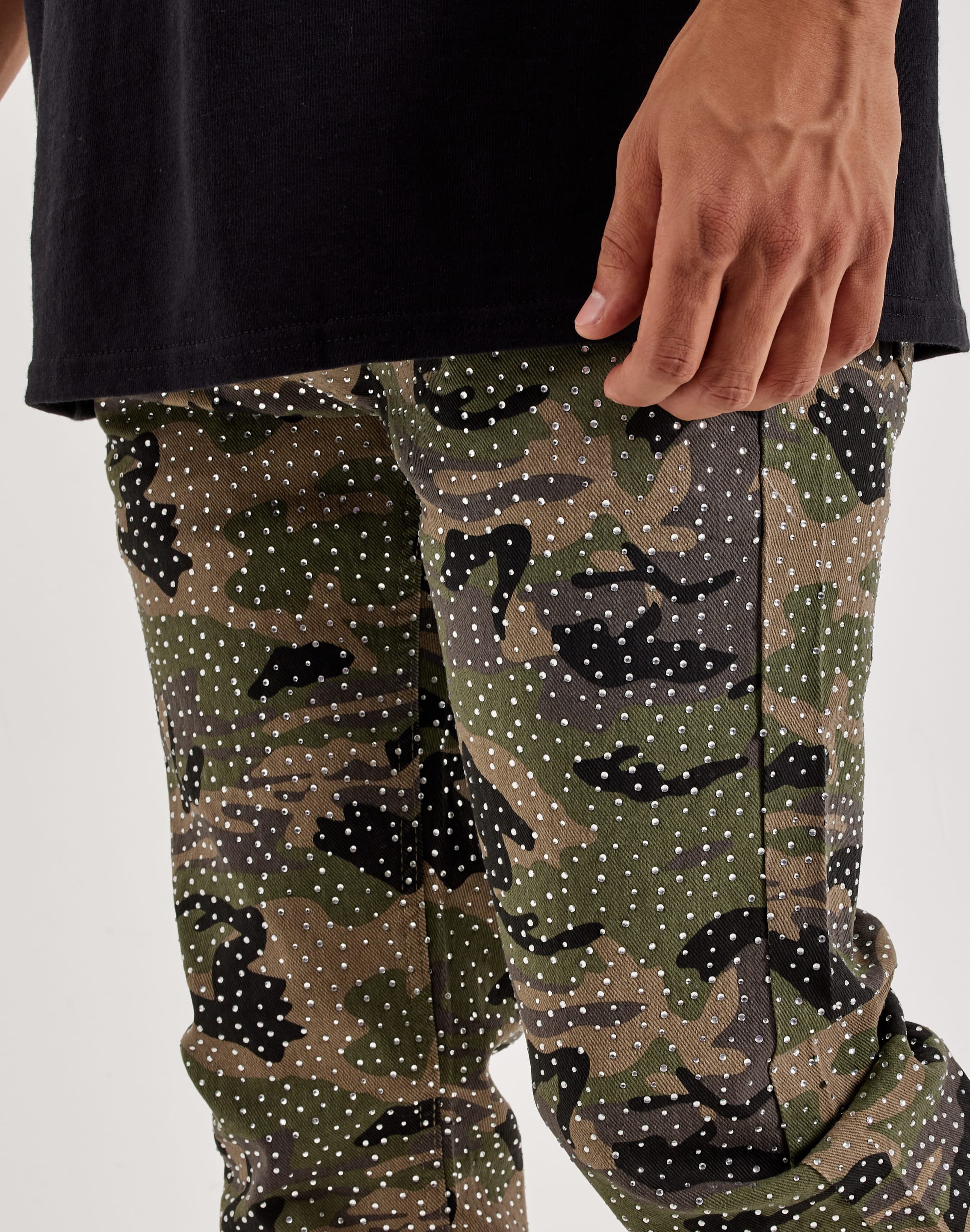 Waimea Stacked Flared Camo Rhinestone Denim Jeans