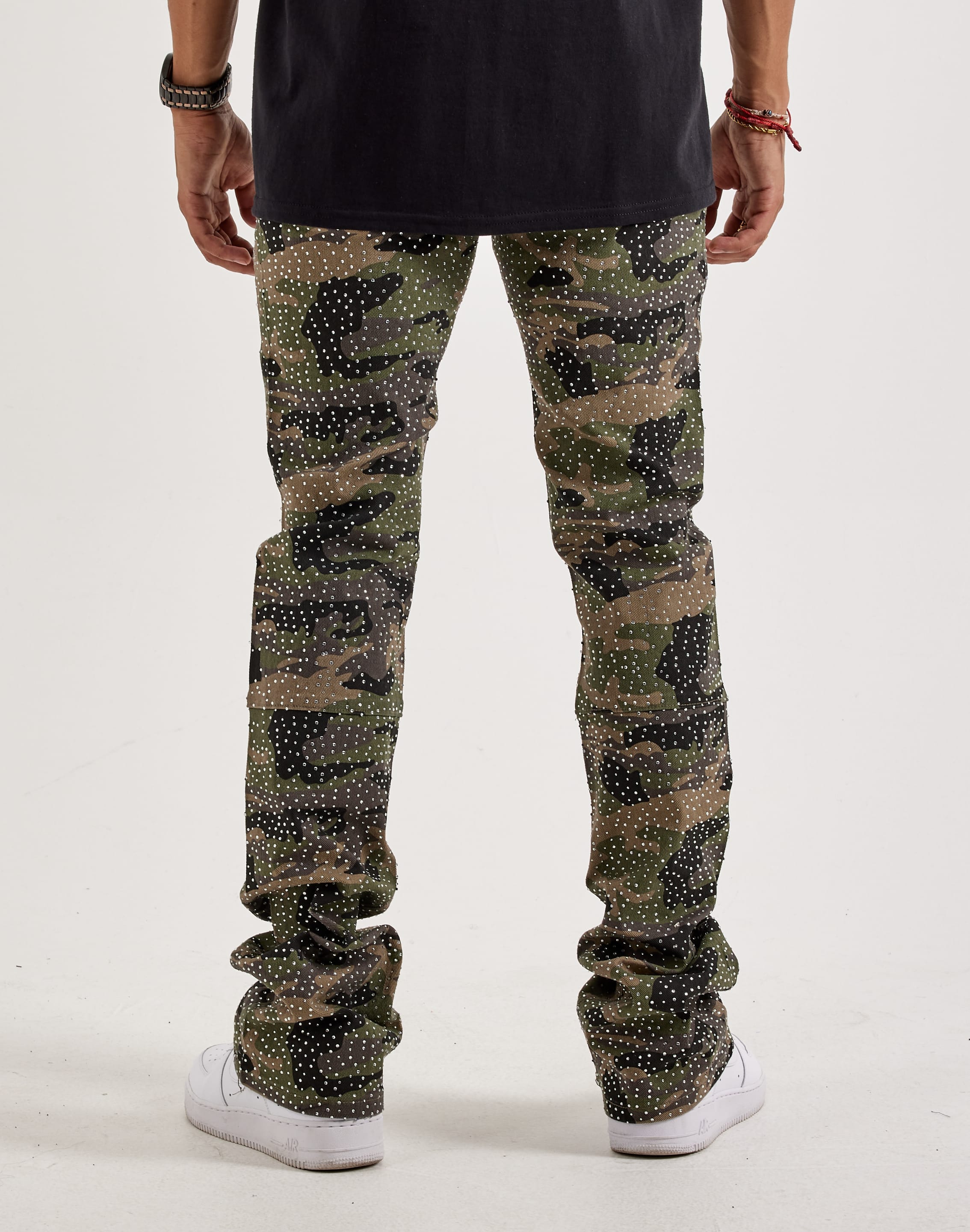 Waimea Stacked Flared Camo Rhinestone Denim Jeans