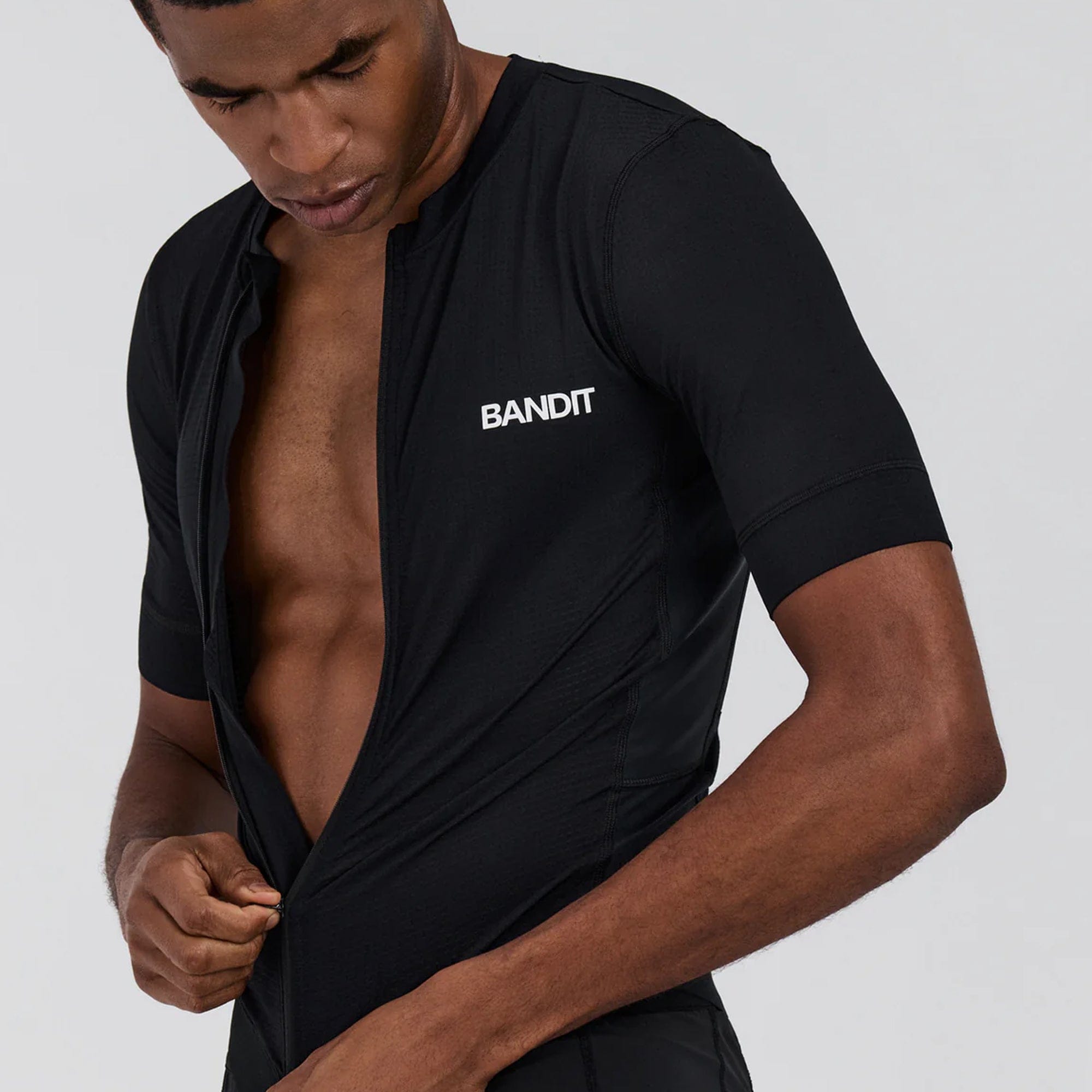 Bandit Running Mens Pieced Short Sleeve Quarter Zip Performance T-Shirt