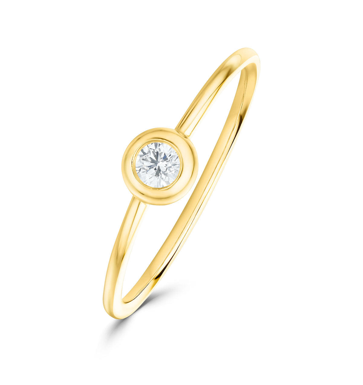 Diamond 18K Gold Single Stone Diamond Rubover Set Ring 0.08CT - SIZE K
