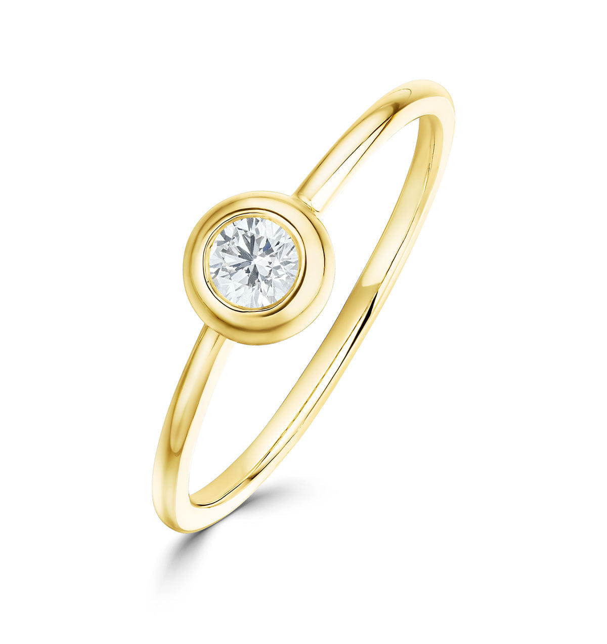 Diamond 18K Gold Single Stone Diamond Rubover Ring 0.15ct - SIZE K