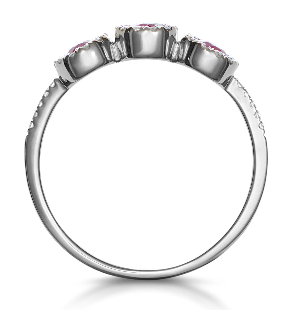 Diamond Ruby and Lab Diamond Halo Trilogy Ring 9K White Gold - Asteria
