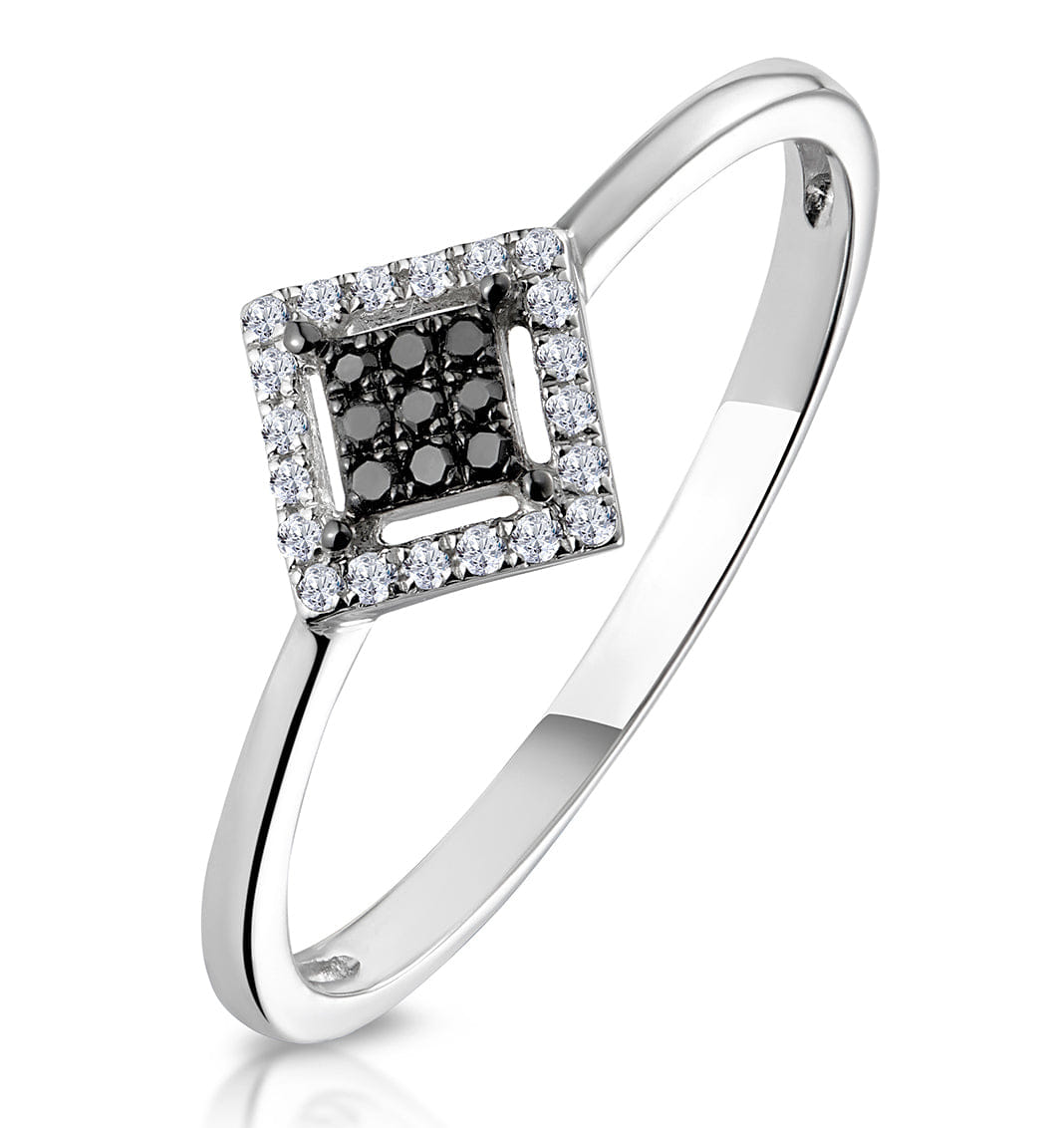 Diamond and Black Diamond Stellato Squares Ring in 9K White Gold