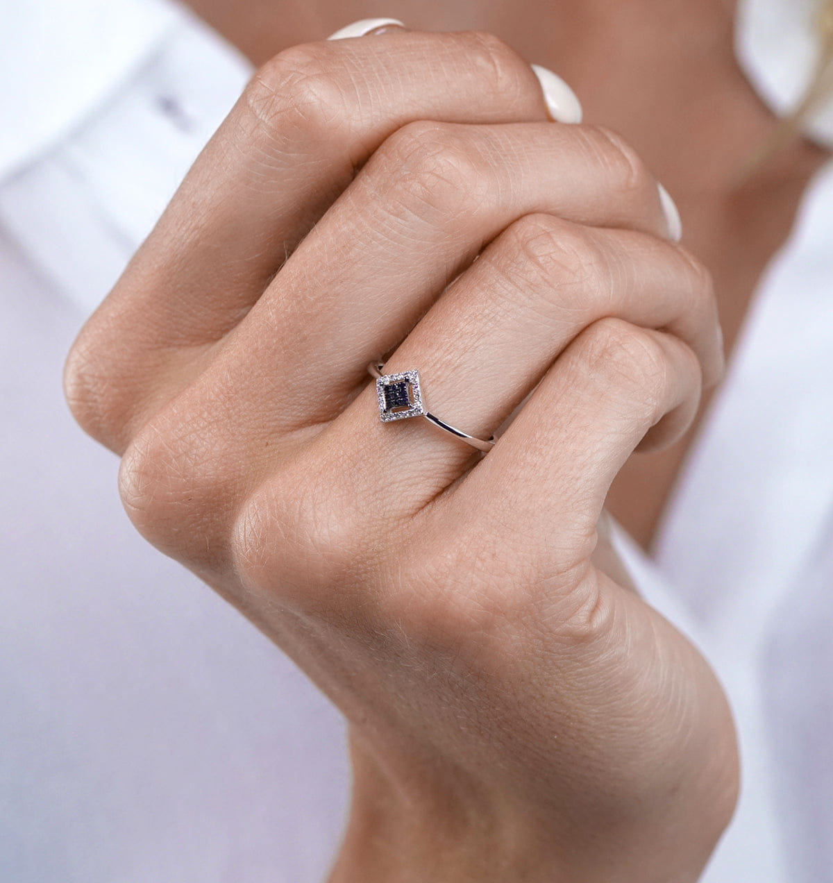 Diamond and Black Diamond Stellato Squares Ring in 9K White Gold