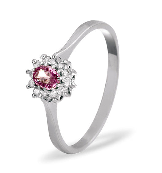Diamond 9K White Gold Diamond Pink Sapphire Ring 0.06ct A4301