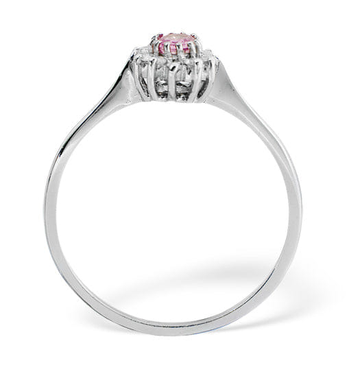 Diamond 9K White Gold Diamond Pink Sapphire Ring 0.06ct A4301
