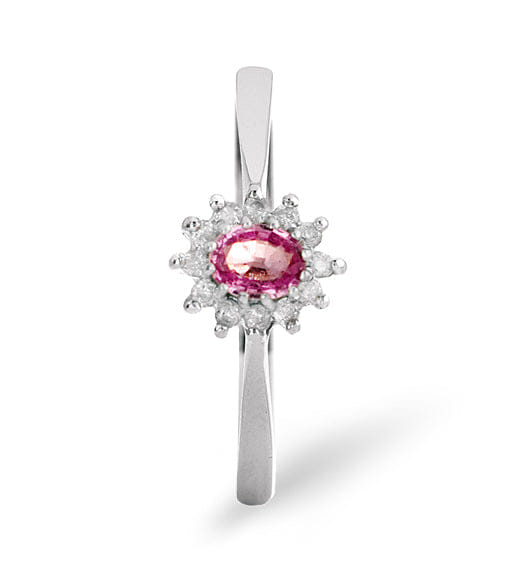Diamond 9K White Gold Diamond Pink Sapphire Ring 0.06ct A4301