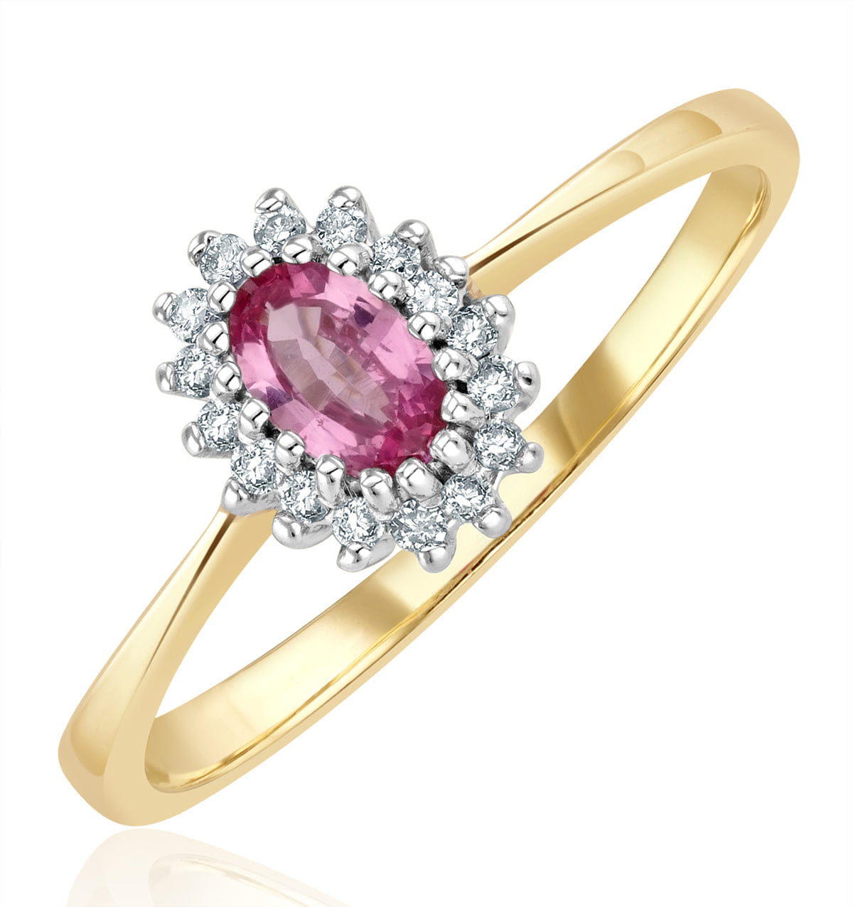 Diamond 9K Gold Diamond Pink Sapphire Ring 0.05ct