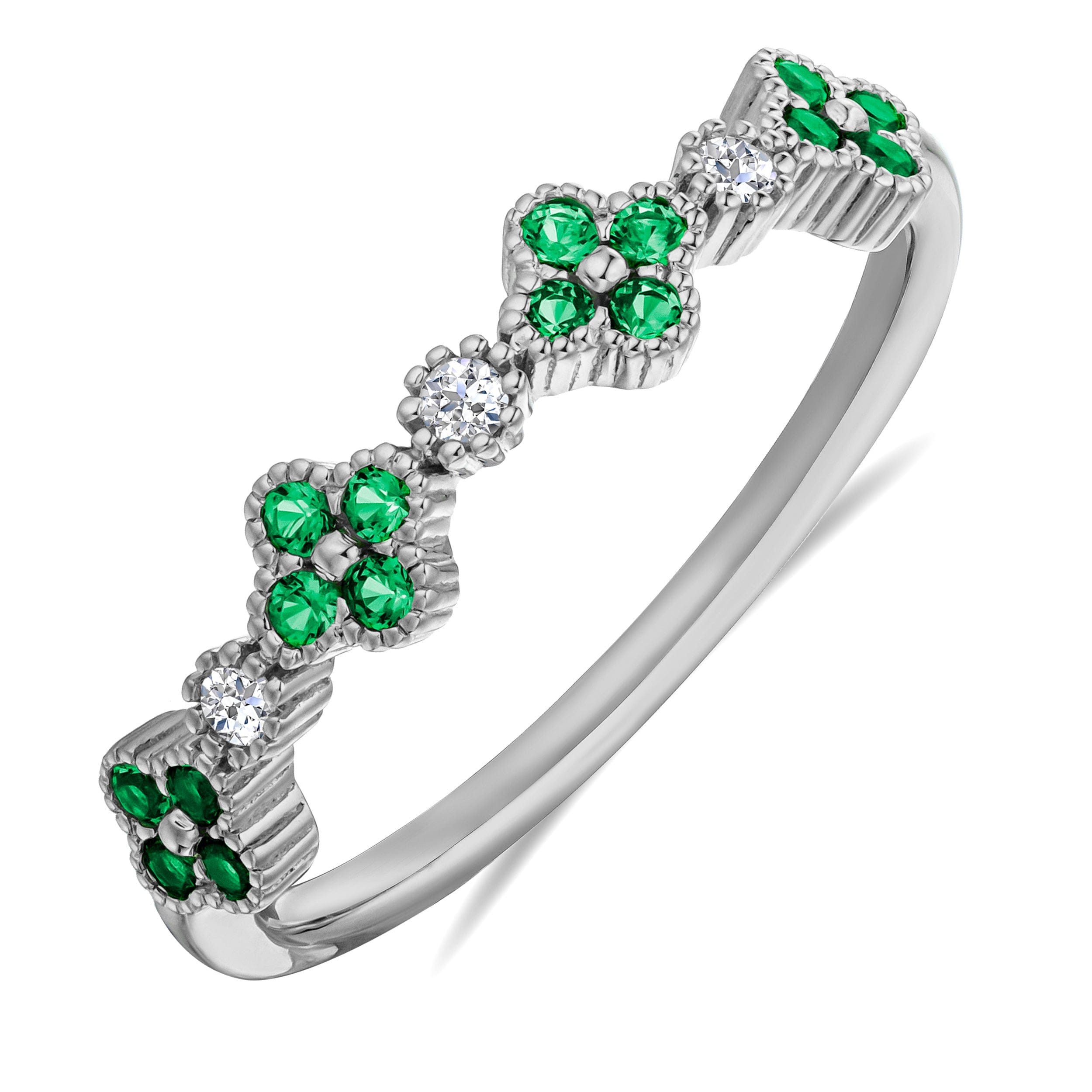 Alegria 0.18ct Lab Emerald 4 Clover Ring in Sterling Silver