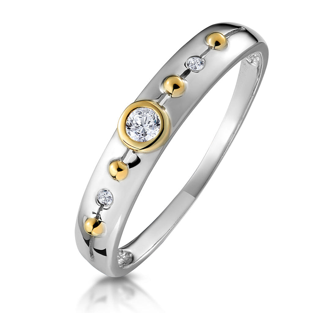 Diamond Three Stone Rubover Diamond Set Band in 9K White Gold - SIZE V