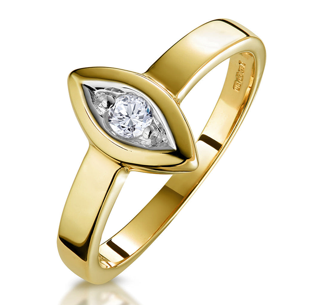 Diamond Single Stone Diamond Apsis Ring in 9K Gold