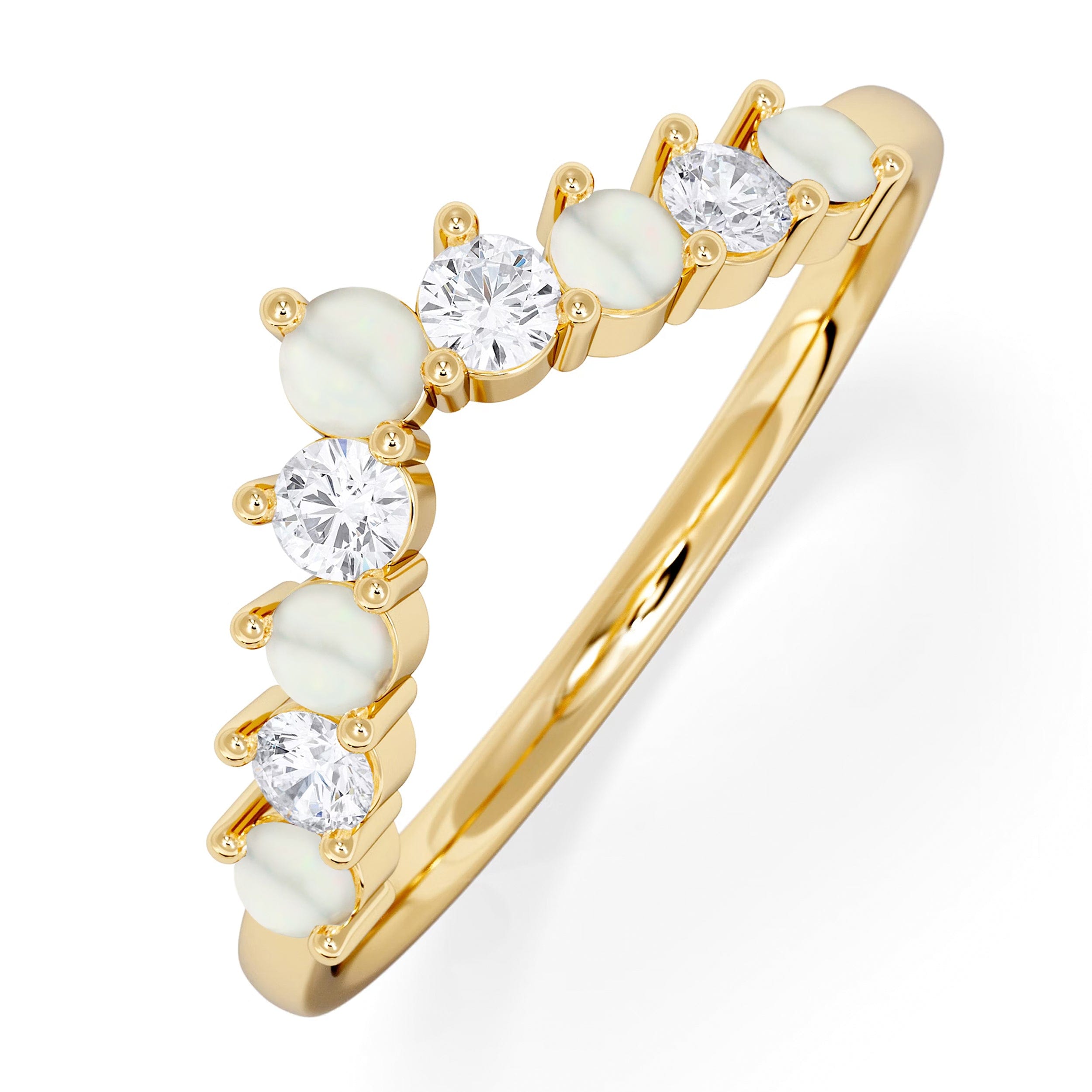 WISHBONE Starlit Opal and Lab Diamond Wishbone Ring in 9K Yellow Gold