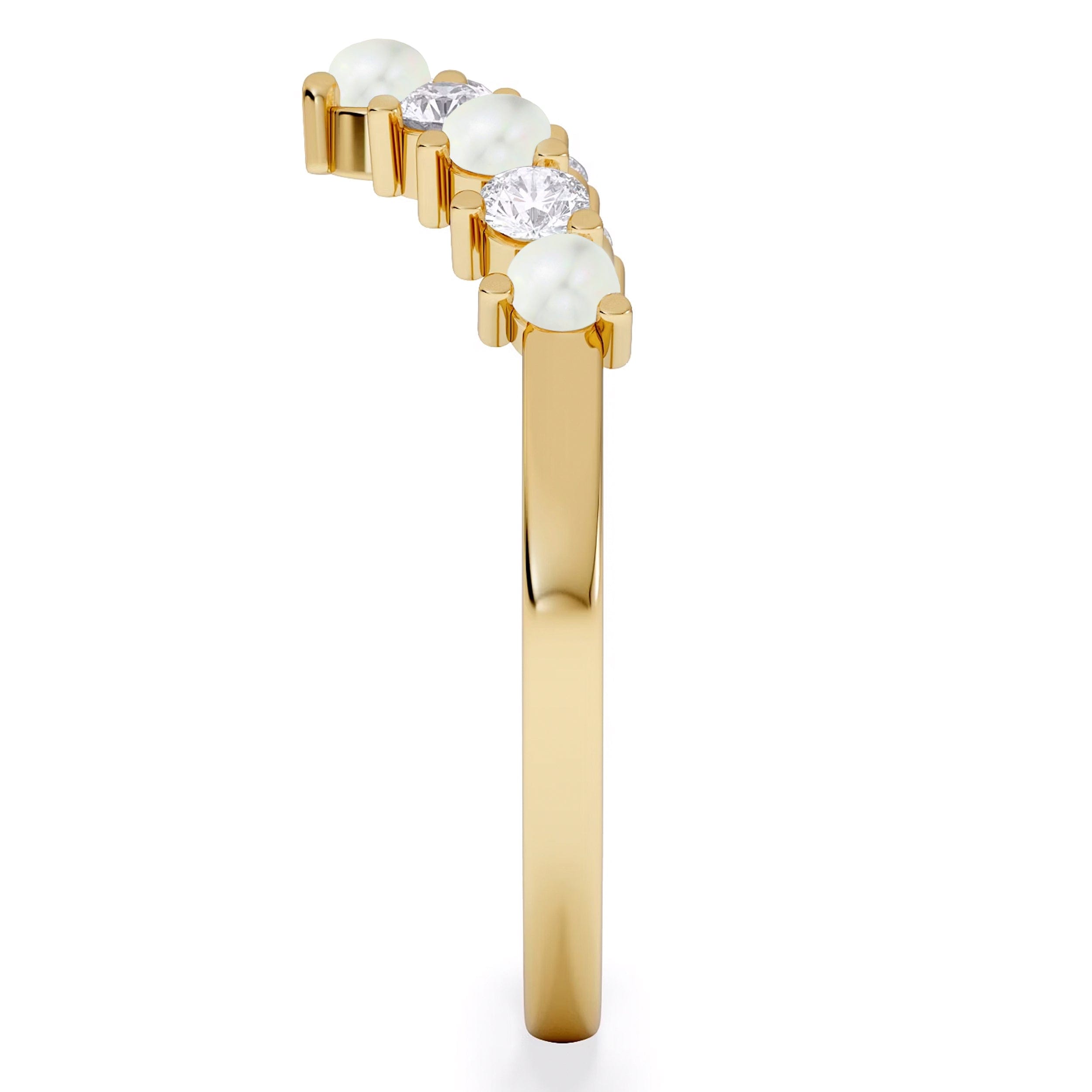 WISHBONE Starlit Opal and Lab Diamond Wishbone Ring in 9K Yellow Gold