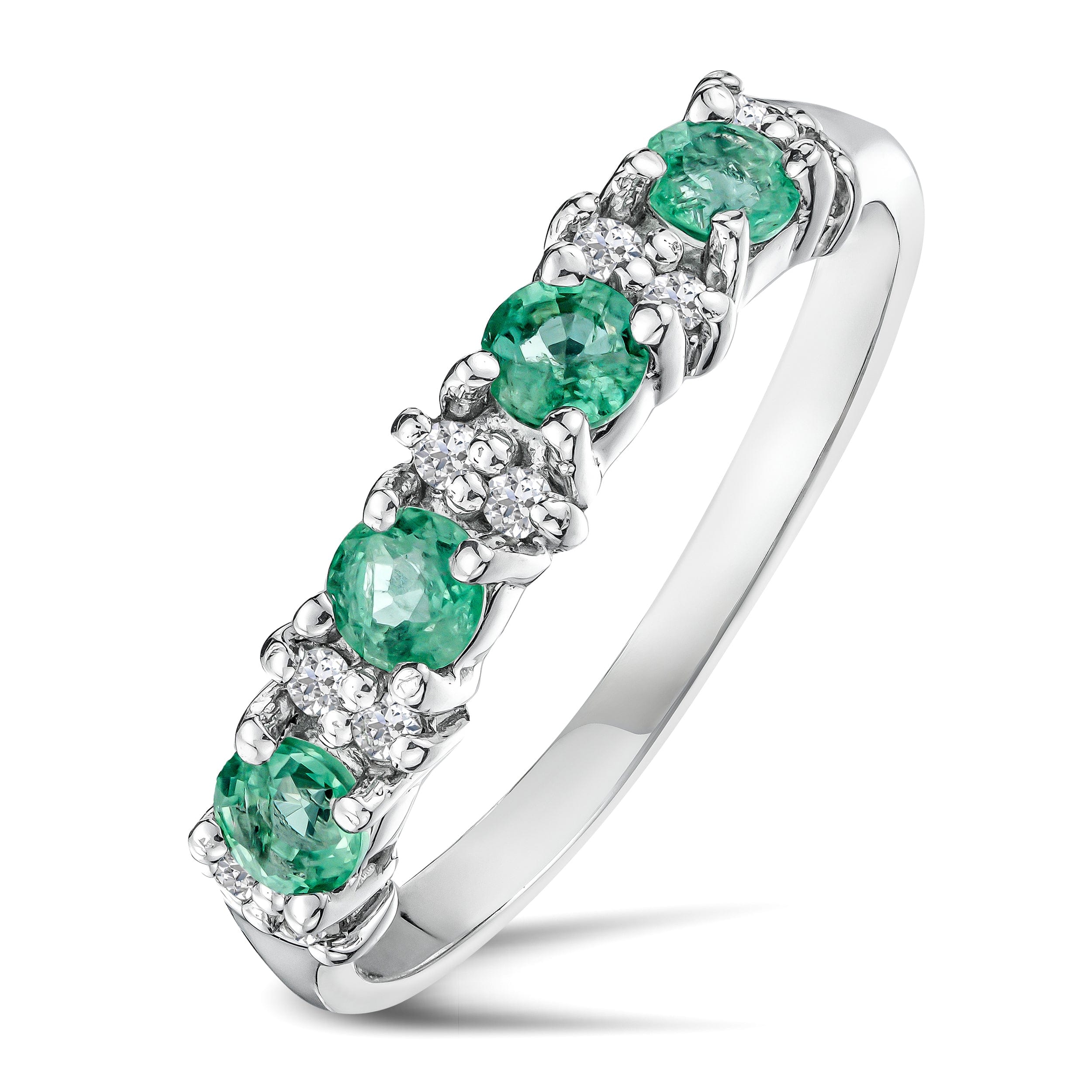 Diamond Emerald 0.60ct And Diamond 925 Sterling Silver Ring
