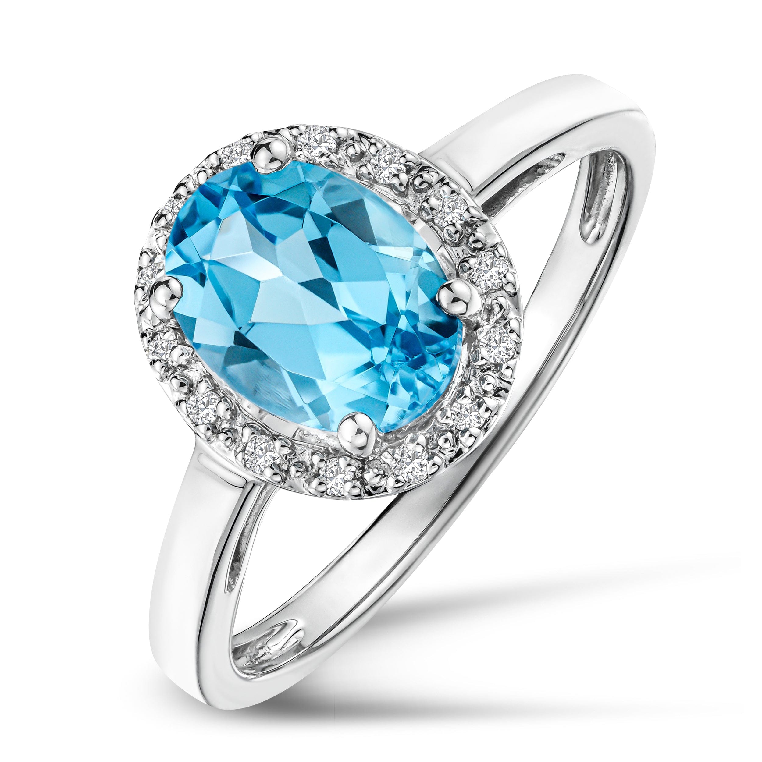 Diamond Blue Topaz 1.56CT And Diamond 925 Sterling Silver Ring