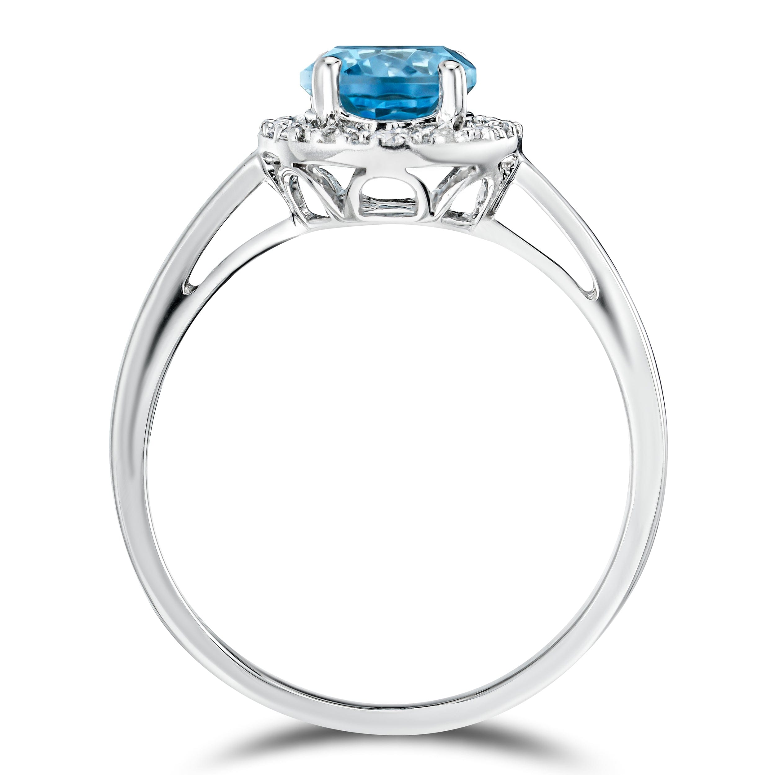 Diamond Blue Topaz 1.56CT And Diamond 925 Sterling Silver Ring