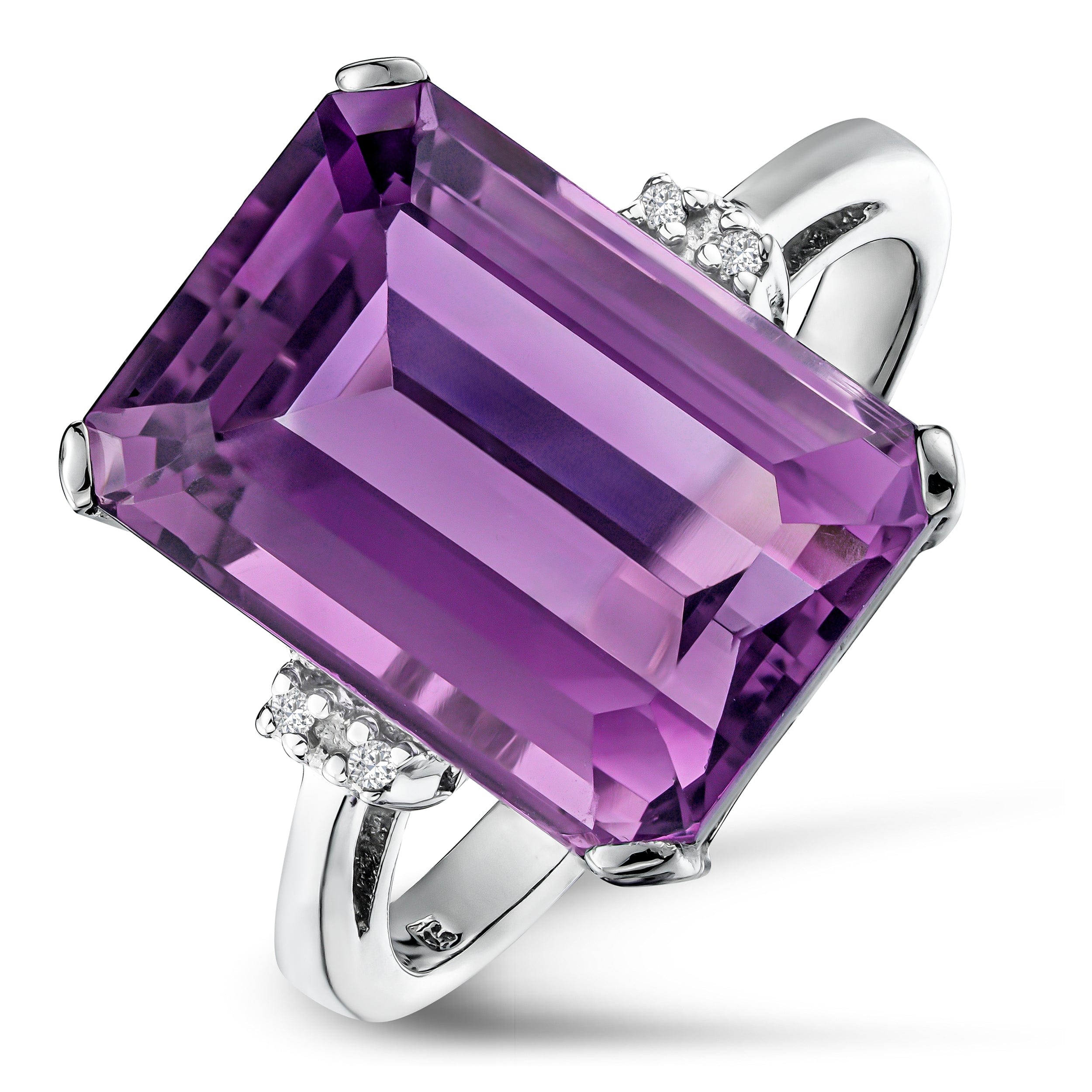 Diamond Amethyst 6.40ct And Diamond 925 Sterling Silver Ring