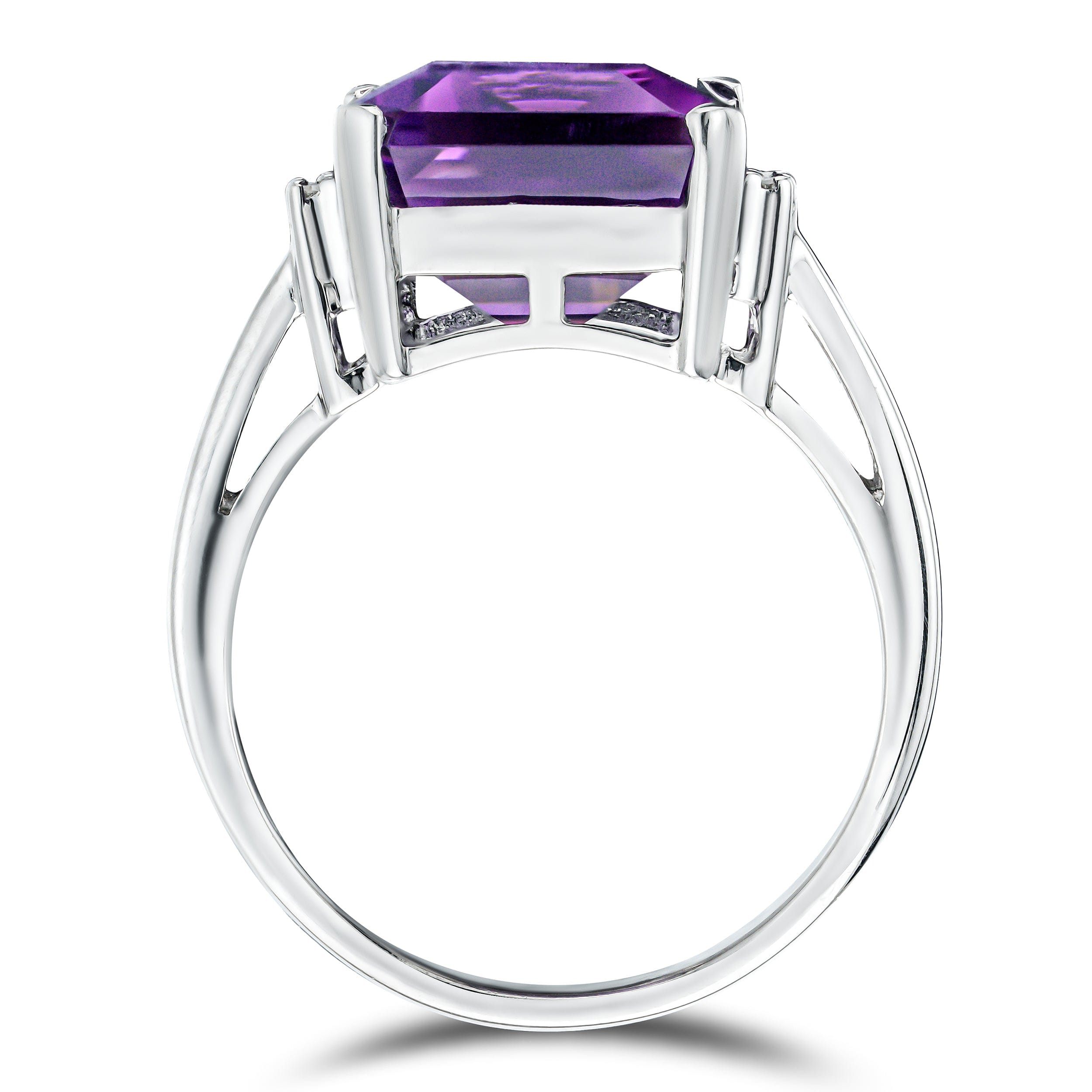 Diamond Amethyst 6.40ct And Diamond 925 Sterling Silver Ring