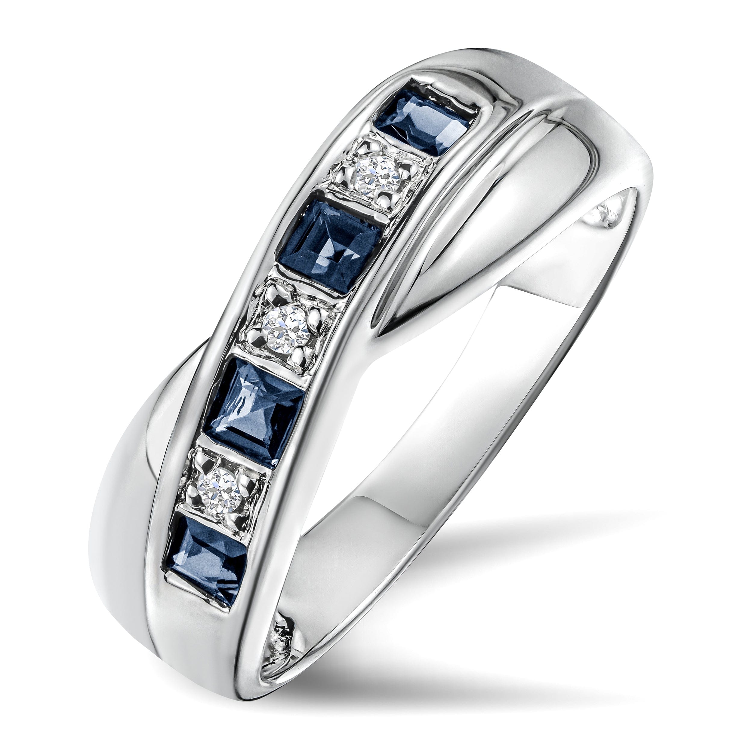 Diamond Sapphire 0.45ct And Diamond 925 Sterling Silver Crossover Ring