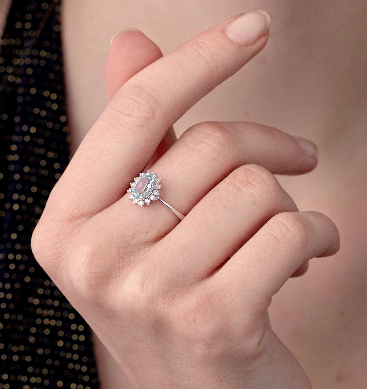 Diamond Blue Topaz 0.95CT And Diamond 9K White Gold Ring