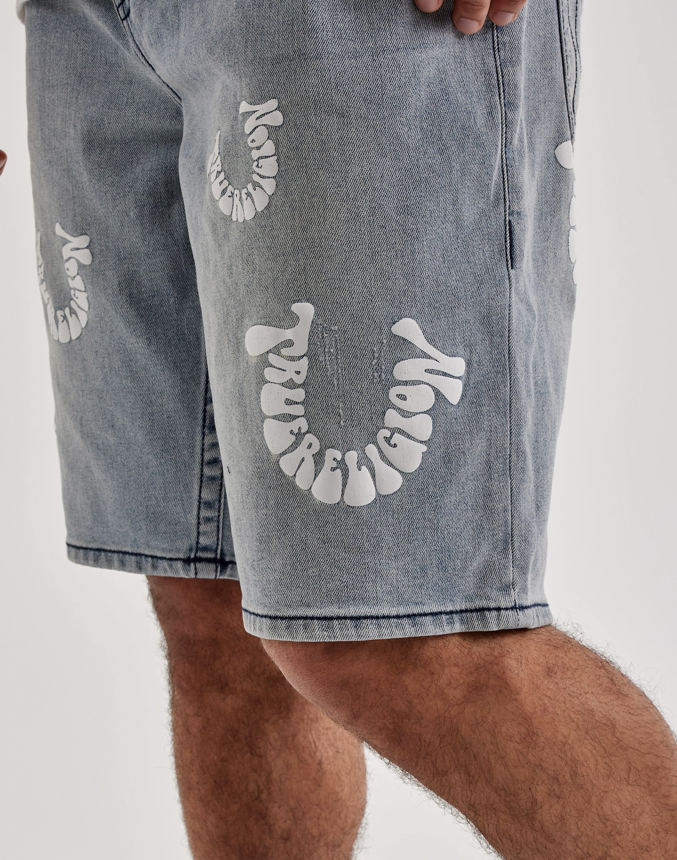 True Religion Bobby Puff Print Logo Denim Shorts