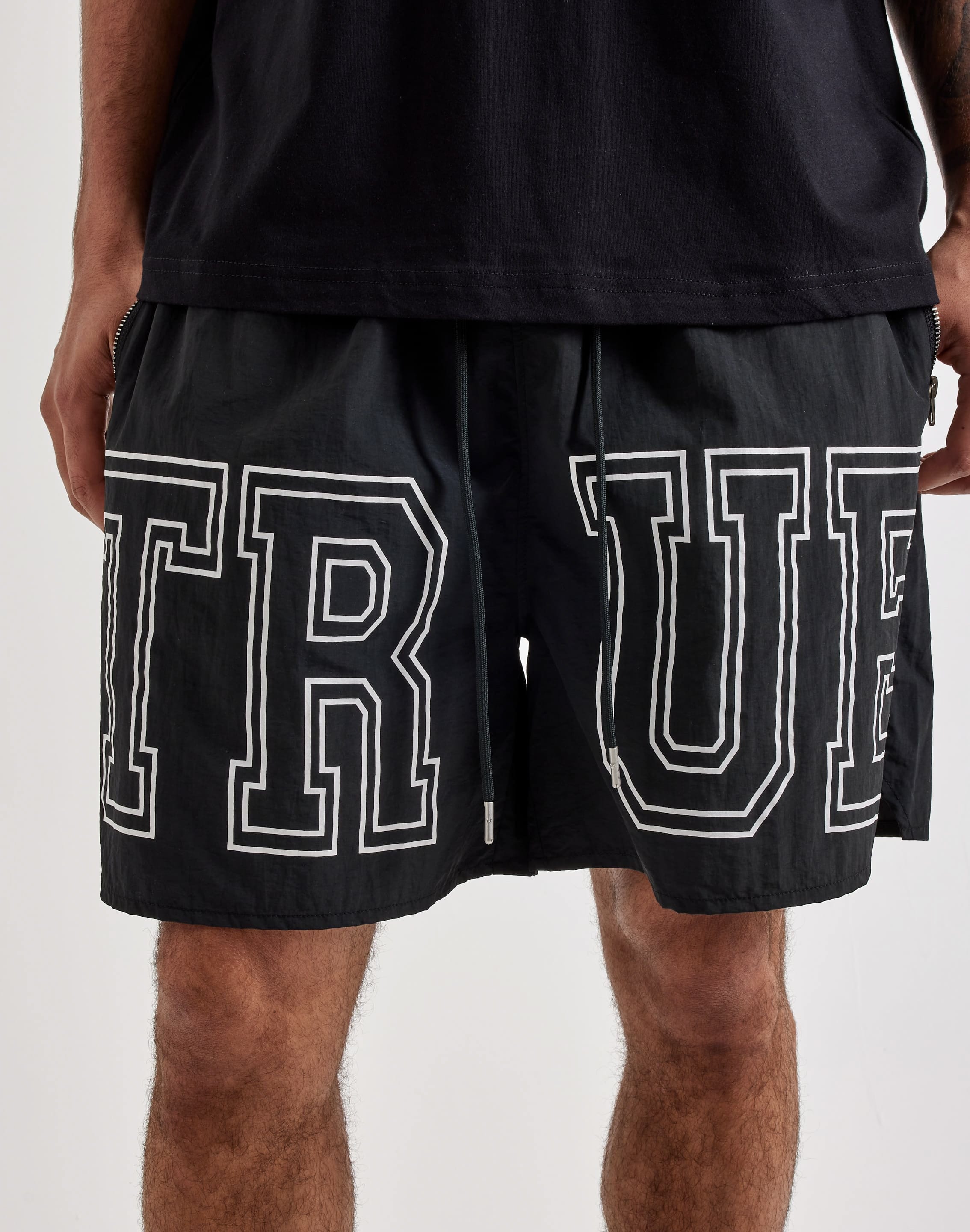 True Religion Block Logo Nylon Shorts