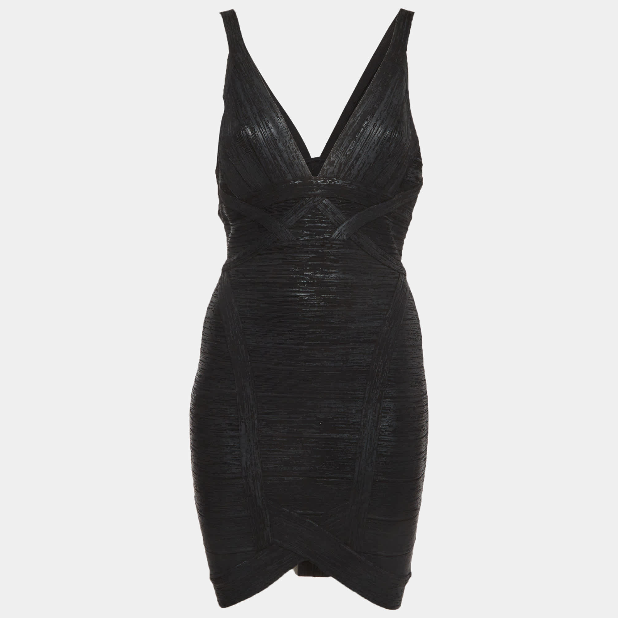 Herve Leger Black Knit Bandage Zip Up Mini Dress
