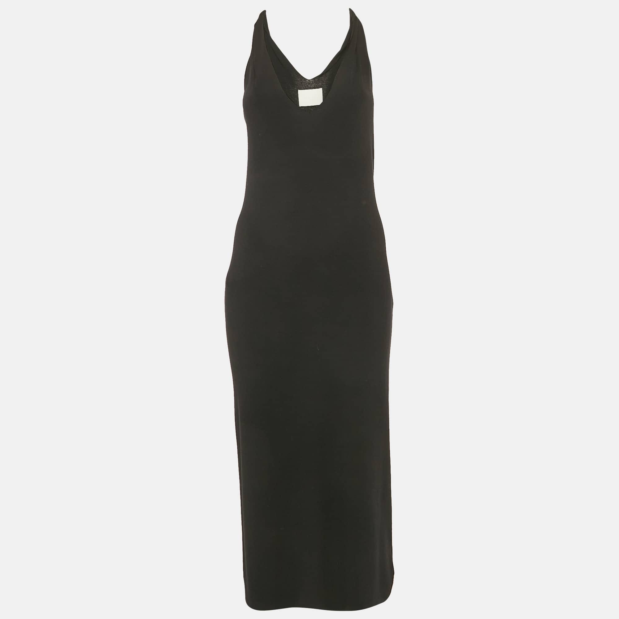 Dion Lee Black Jersey V - Neck Twist Shoulder Detail Midi Dress