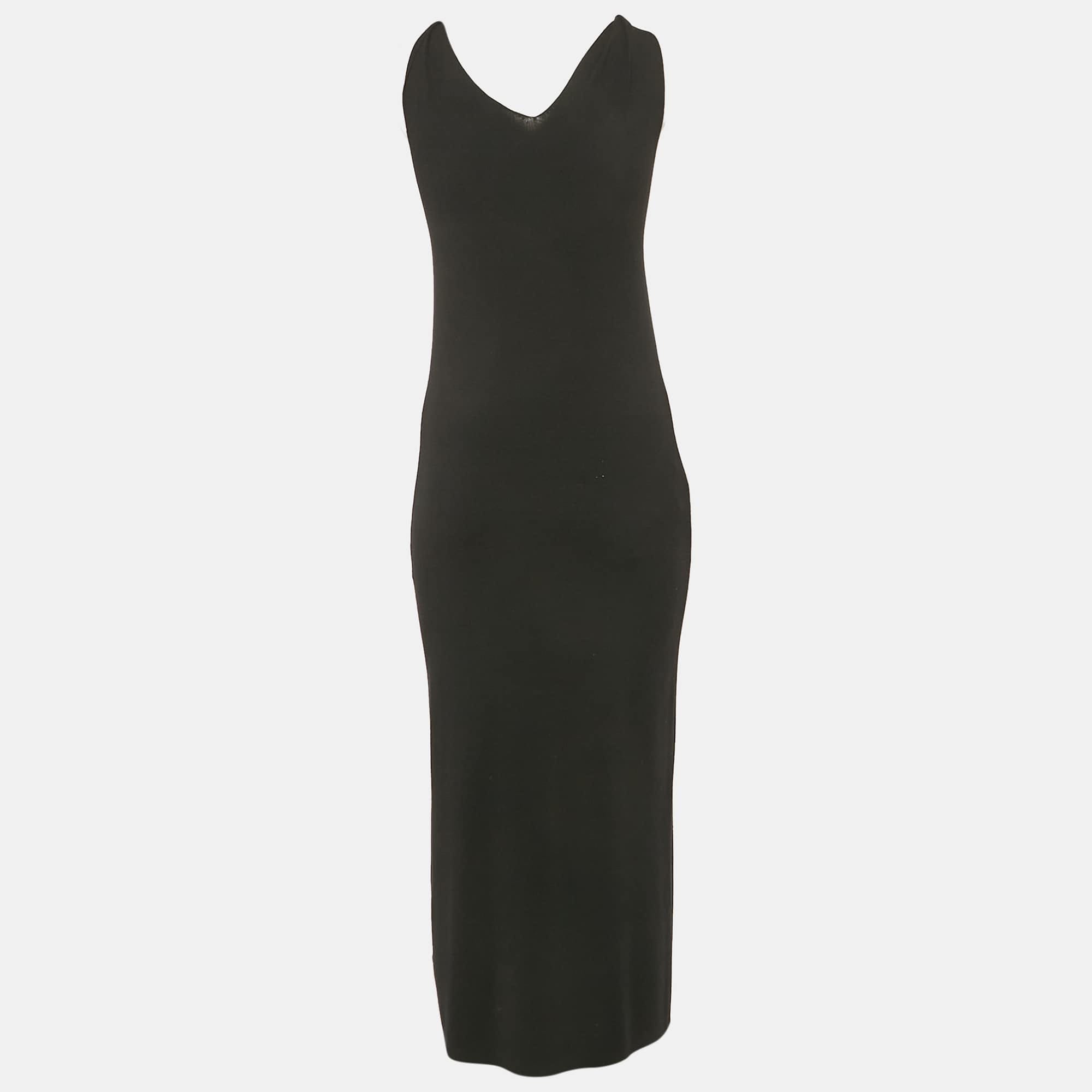Dion Lee Black Jersey V - Neck Twist Shoulder Detail Midi Dress