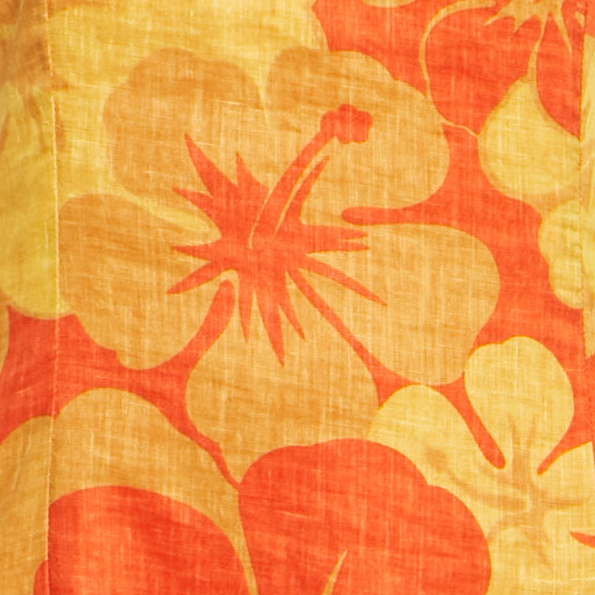 Faithfull The Brand Yellow/orange Floral Print Linen Soko Midi Dress