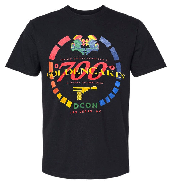 3dretro DesignerCon 2024 Johnny Cupcakes Golden Cakes Shirt