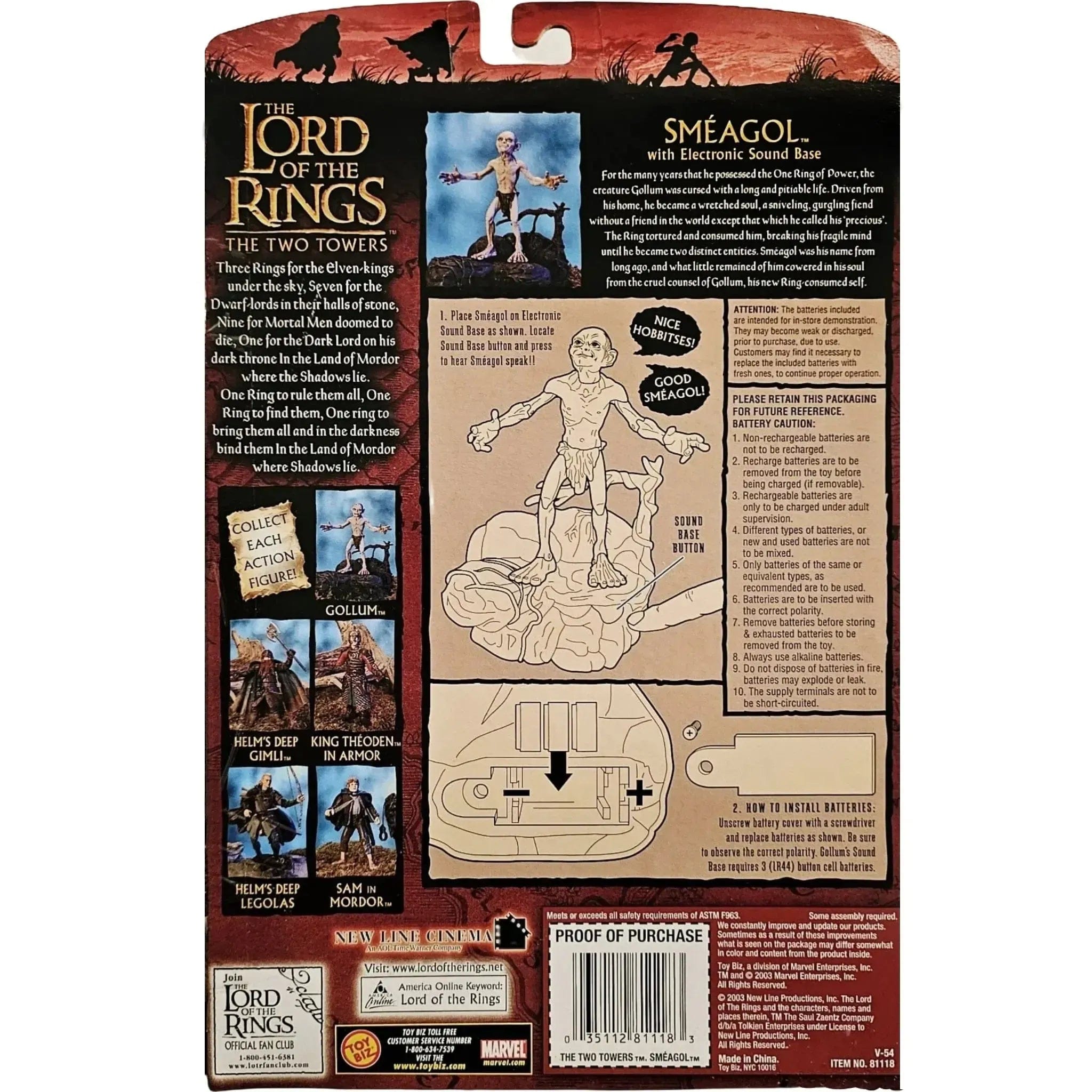 Toy Biz The Lord of the Rings: The Two Towers - Sméagol Action Figure with Interactive Electronic Sound Base (6") - Toy Biz - (2003)